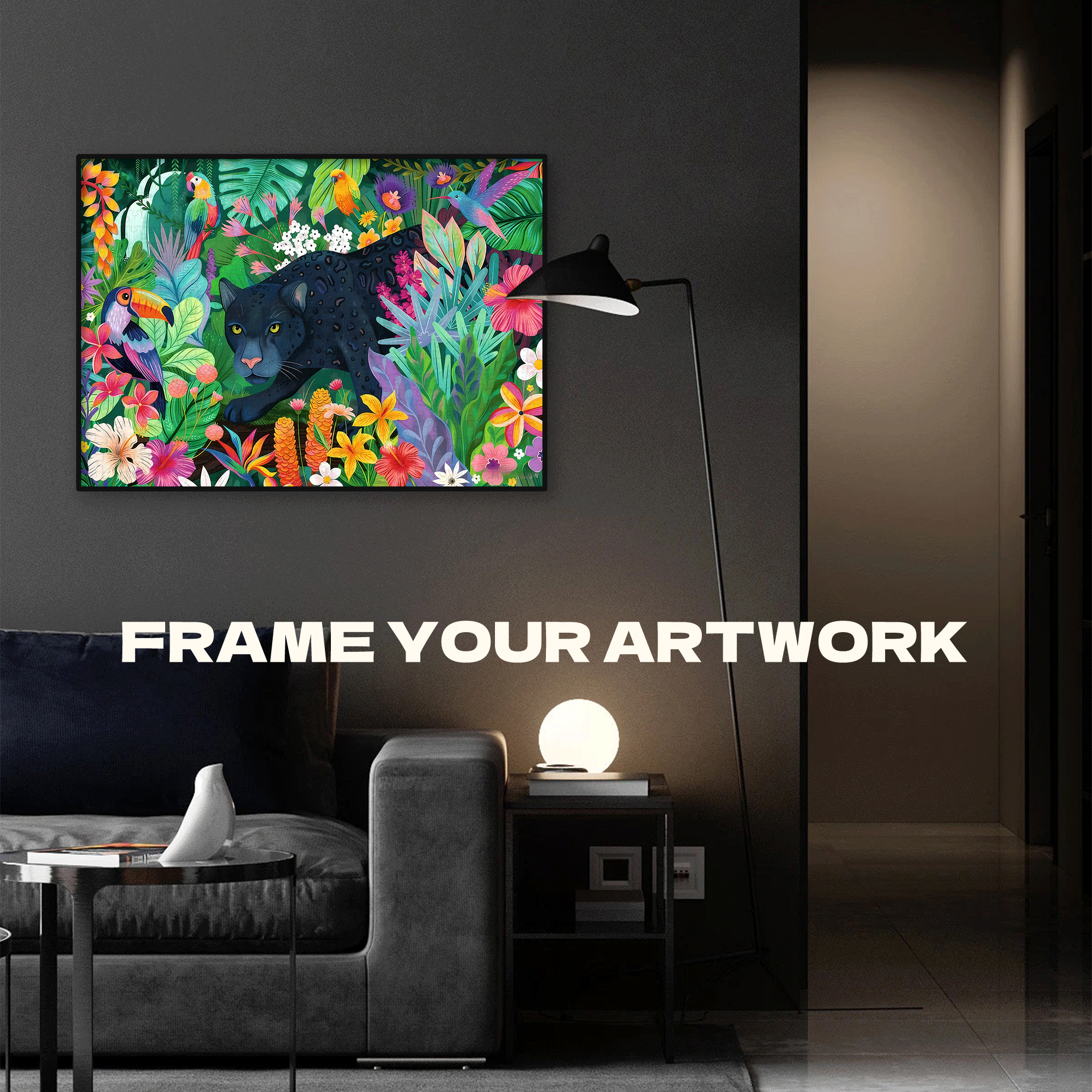 Panther In Flowery 500pcs/1000pcs Jigsaw Puzzle, Scratch-Resistant, Interactive Family Game & Brain-Boosting DIY Decor, Perfect for Halloween, Christmas & New Year Gifts, Family Puzzle Game