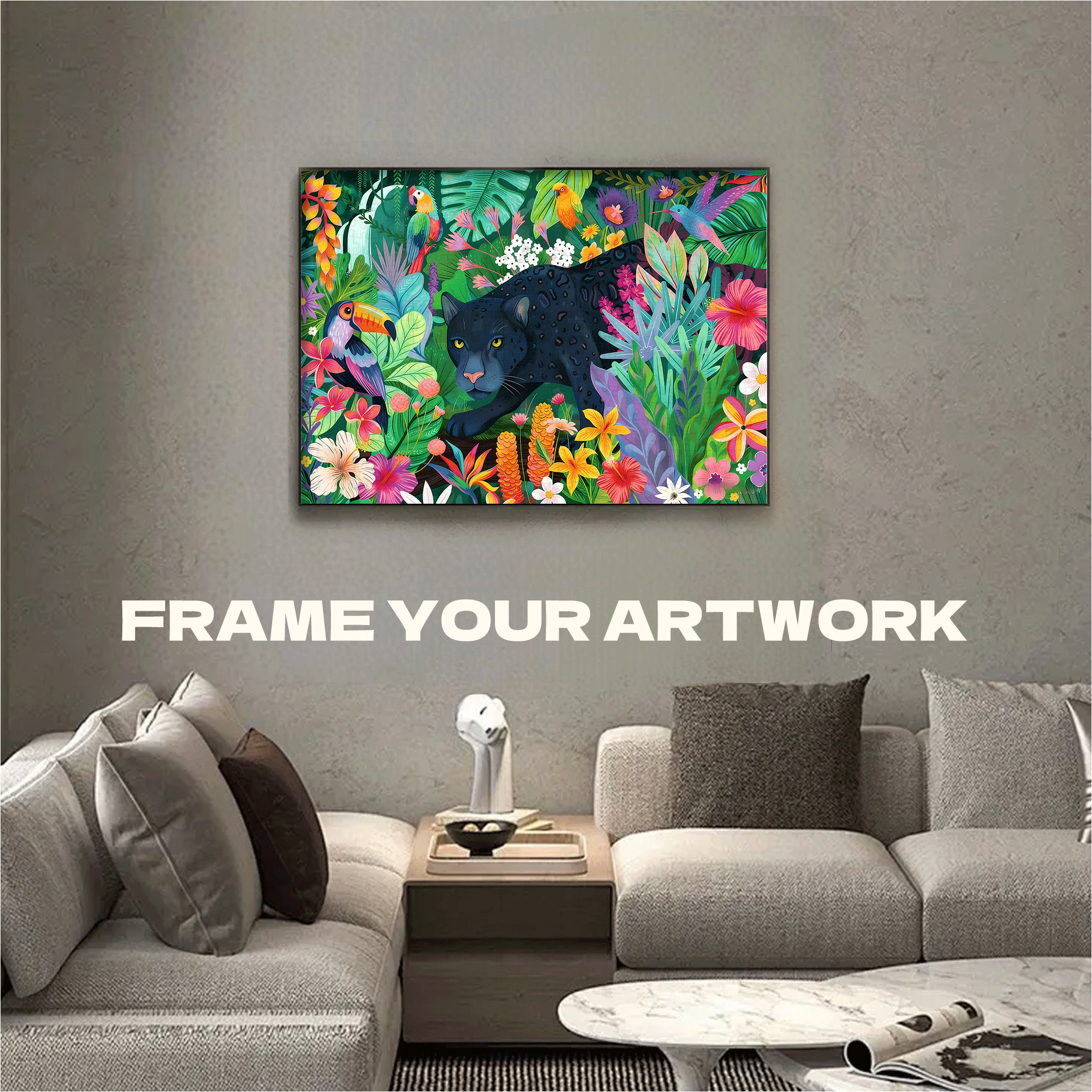 Panther In Flowery 500pcs/1000pcs Jigsaw Puzzle, Scratch-Resistant, Interactive Family Game & Brain-Boosting DIY Decor, Perfect for Halloween, Christmas & New Year Gifts, Family Puzzle Game