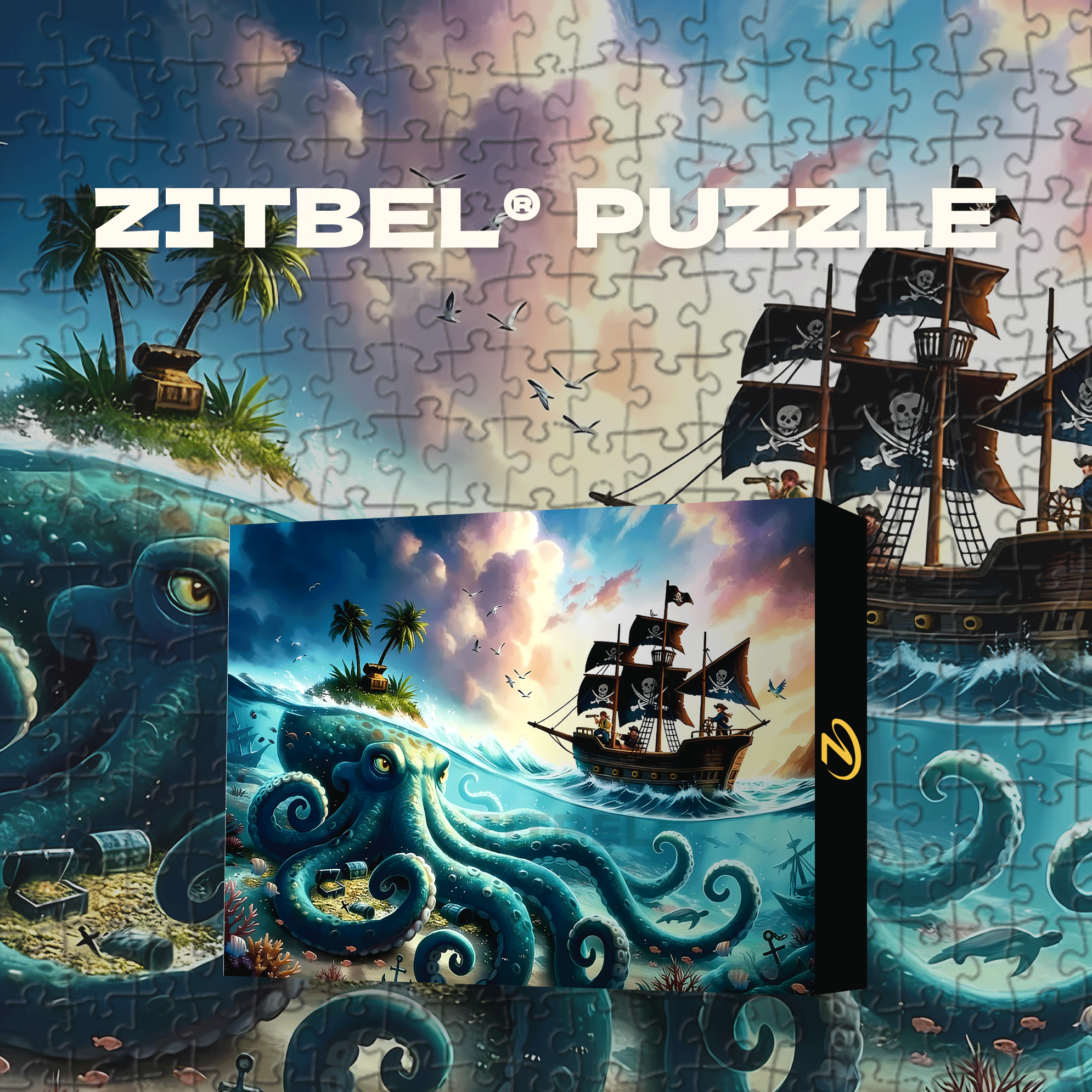 Pirate Treasure 500pcs/1000pcs Jigsaw Puzzle, Scratch-Resistant, Interactive Family Game & Brain-Boosting DIY Decor, Perfect for Halloween, Christmas & New Year Gifts, Family Puzzle Game