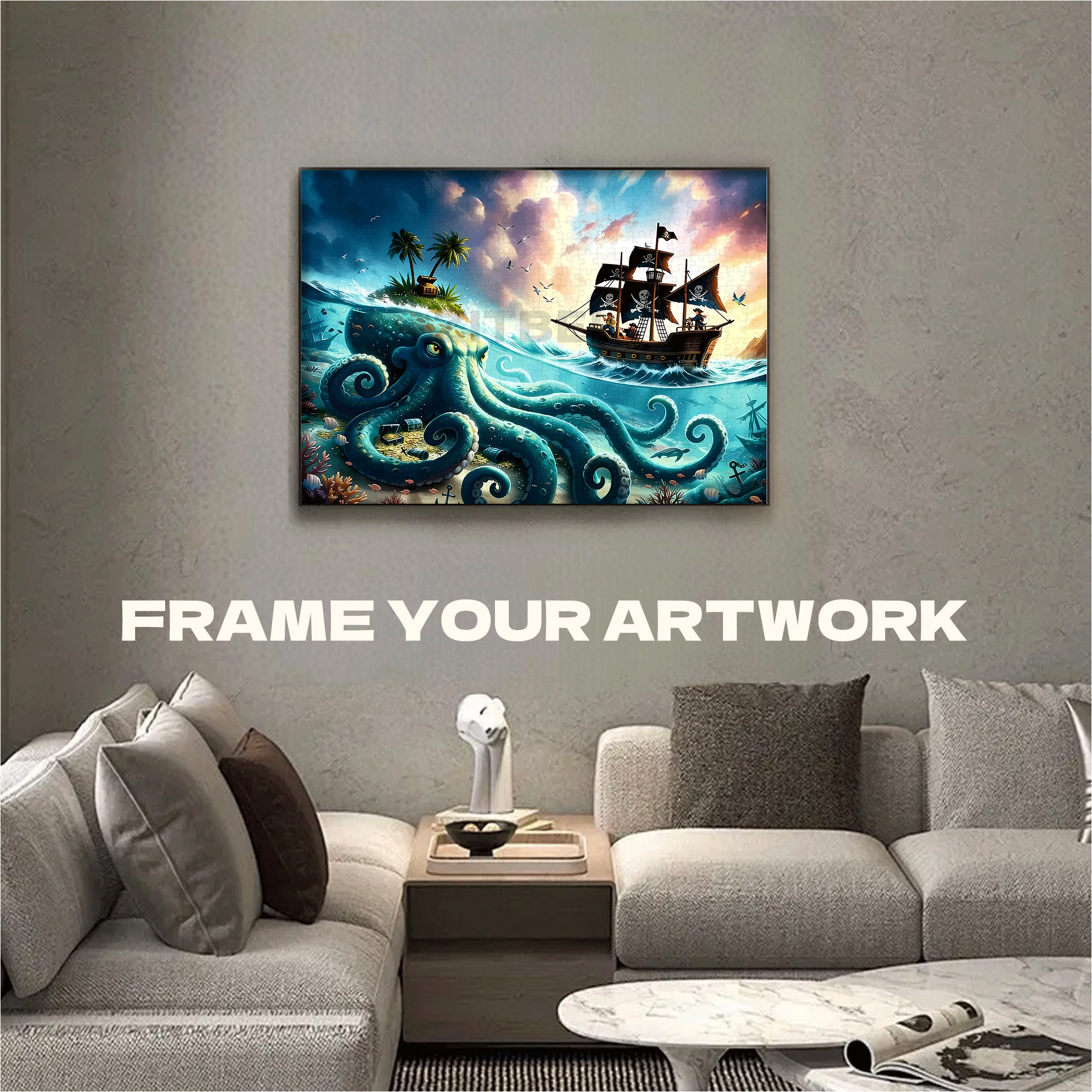Pirate Treasure 500pcs/1000pcs Jigsaw Puzzle, Scratch-Resistant, Interactive Family Game & Brain-Boosting DIY Decor, Perfect for Halloween, Christmas & New Year Gifts, Family Puzzle Game