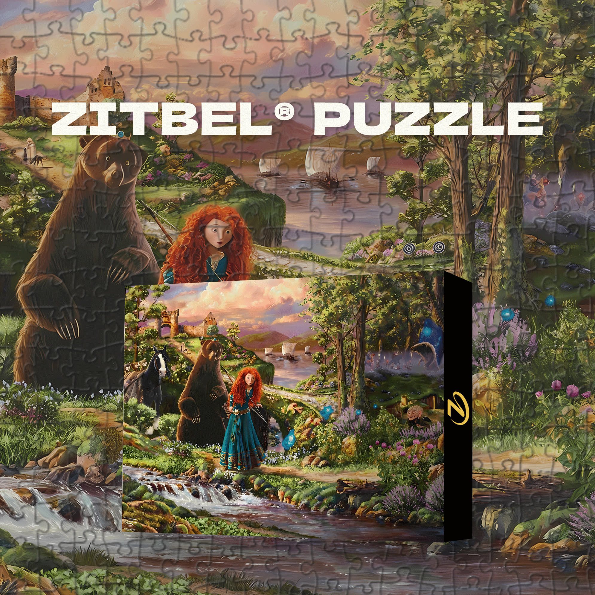 Pixar Brave 500pcs/1000pcs Jigsaw Puzzle, Scratch-Resistant, Interactive Family Game & Brain-Boosting DIY Decor, Perfect for Halloween, Christmas & New Year Gifts, Family Puzzle Game