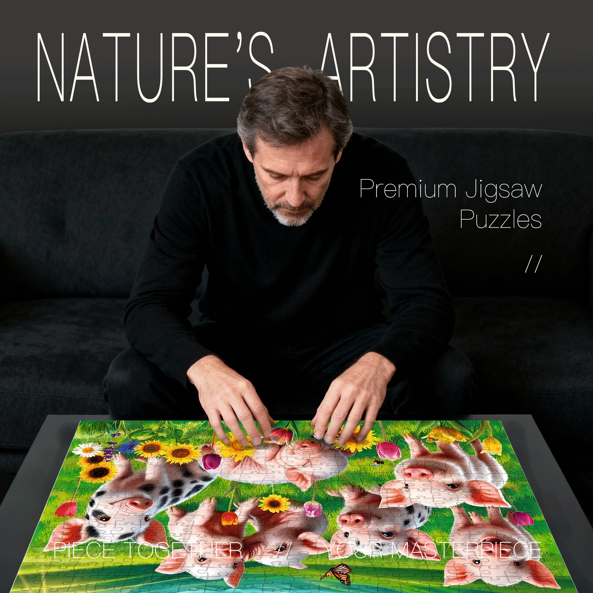 Precious Piglets 500pcs/1000pcs Jigsaw Puzzle, Scratch-Resistant, Interactive Family Game & Brain-Boosting DIY Decor, Perfect for Halloween, Christmas & New Year Gifts, Family Puzzle Game