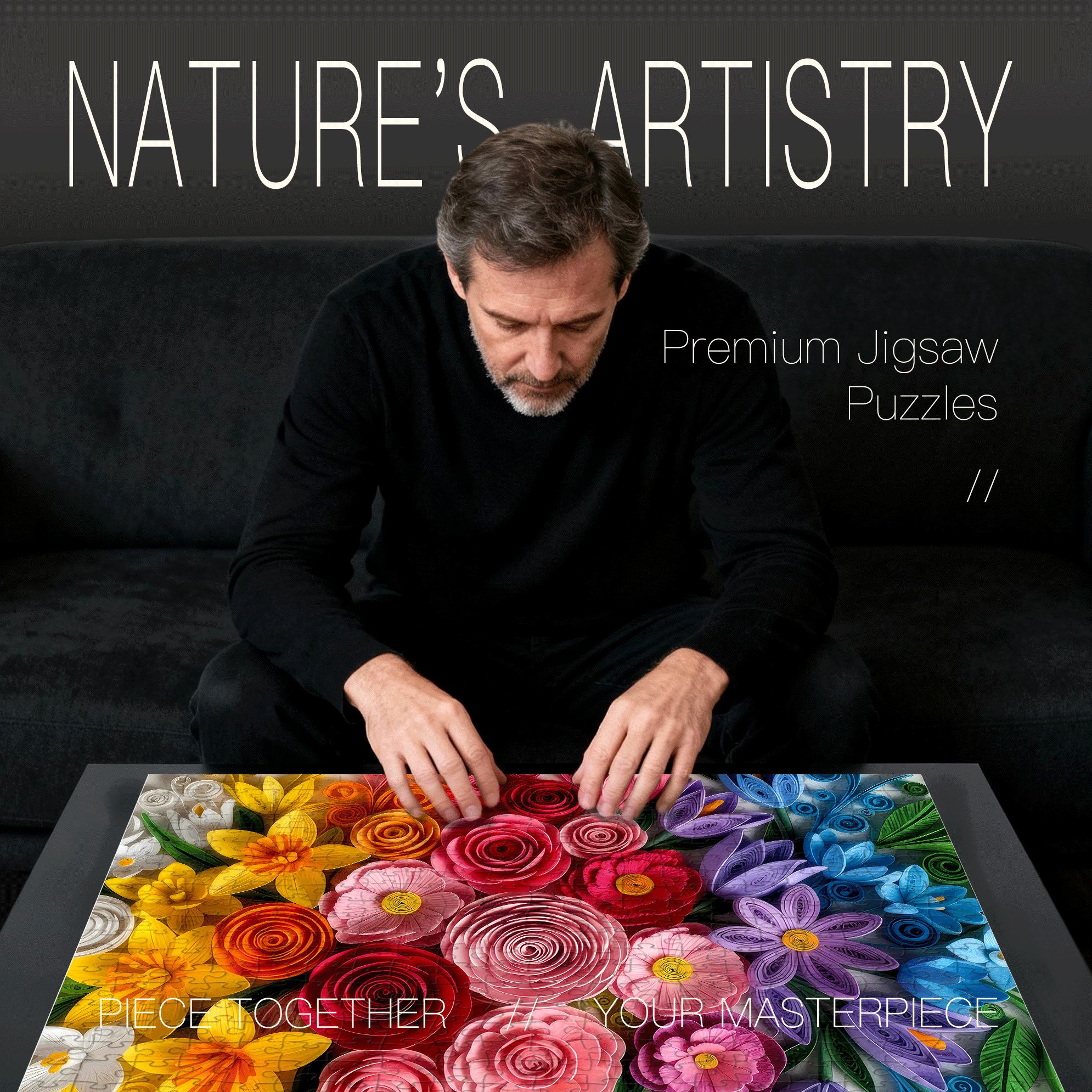 Quilled Flower Garden 500pcs/1000pcs Jigsaw Puzzle, Scratch-Resistant, Interactive Family Game & Brain-Boosting DIY Decor, Perfect for Halloween, Christmas & New Year Gifts, Family Puzzle Game