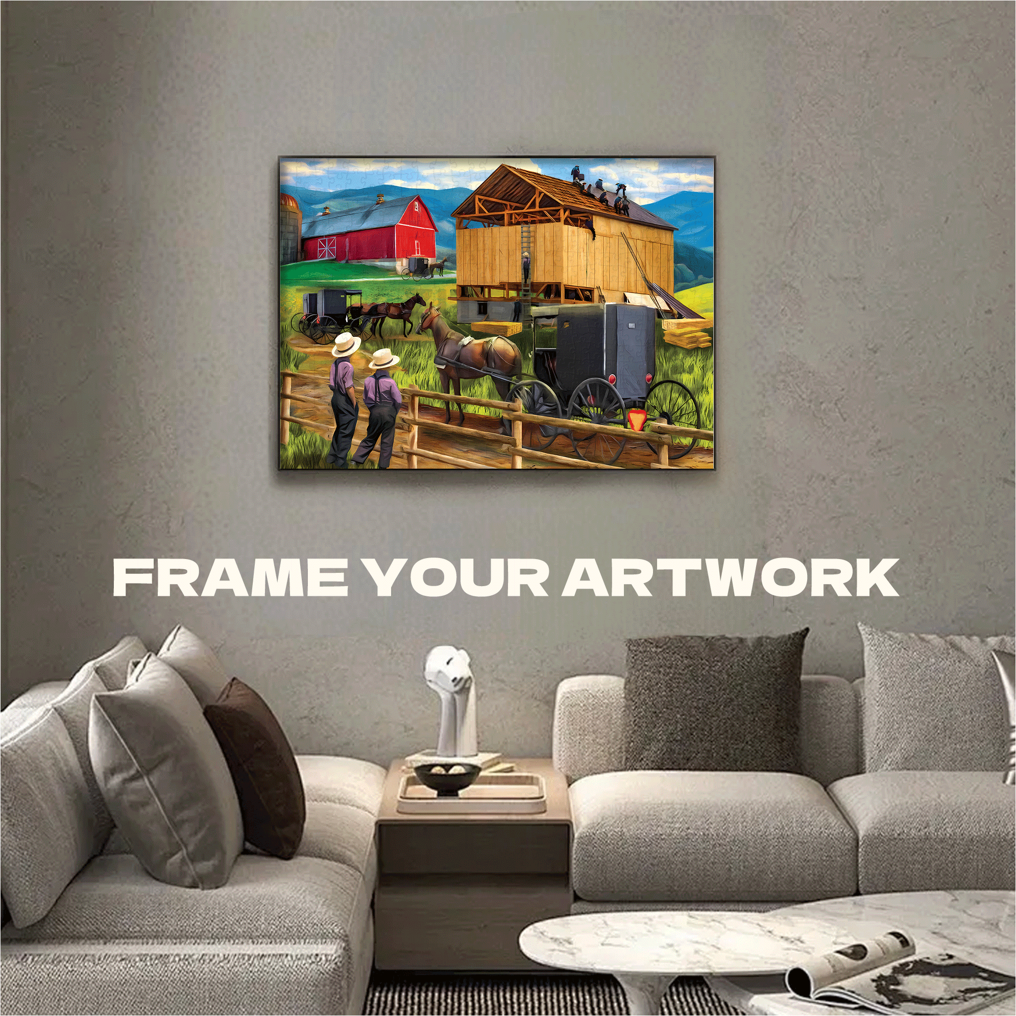 Raising the Barn 500pcs/1000pcs Jigsaw Puzzle, Scratch-Resistant, Interactive Family Game & Brain-Boosting DIY Decor, Perfect for Halloween, Christmas & New Year Gifts, Family Puzzle Game