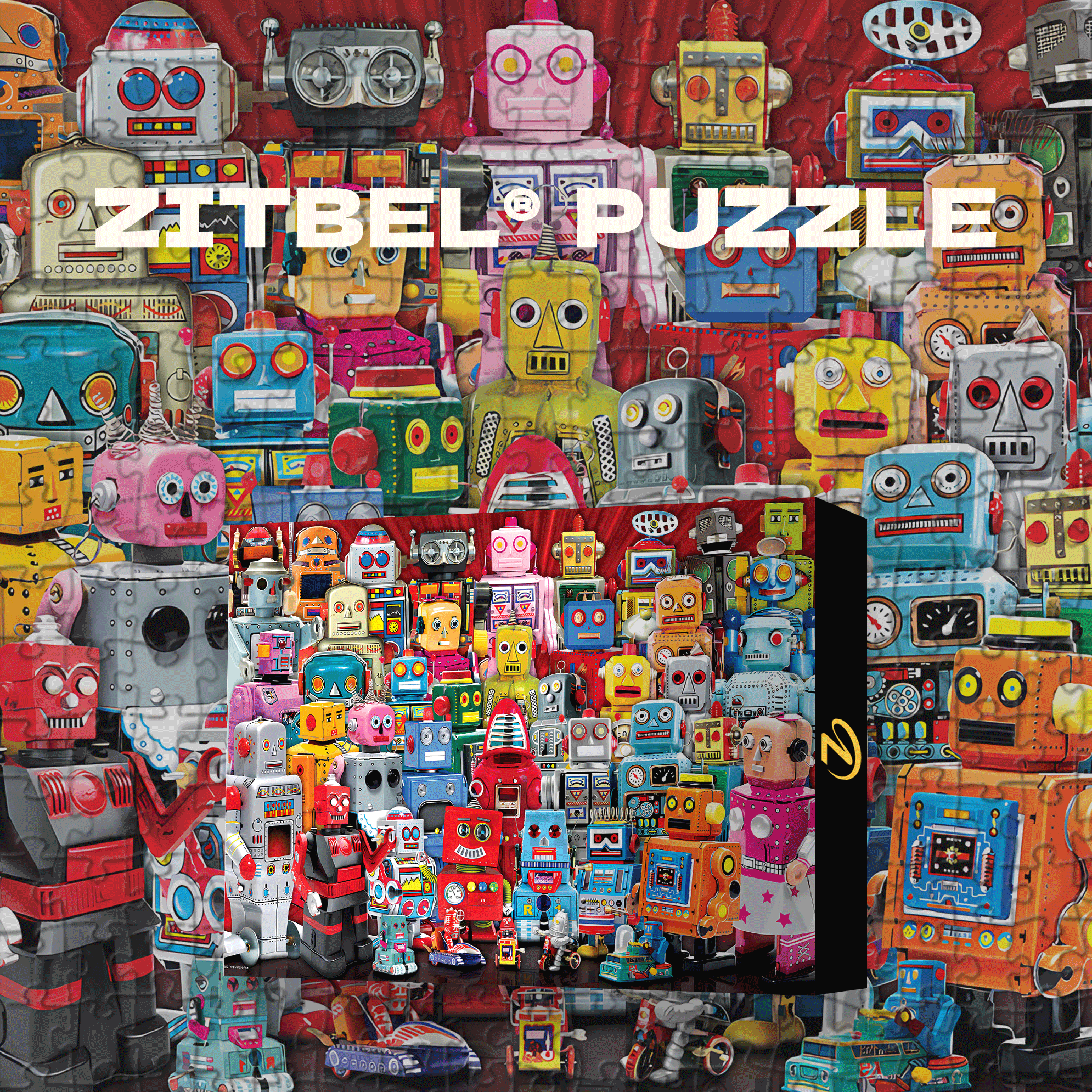 Robots Puzzle In A Lunch Box 500pcs/1000pcs Jigsaw Puzzle, Scratch-Resistant, Interactive Family Game & Brain-Boosting DIY Decor, Perfect for Halloween, Christmas & New Year Gifts, Family Puzzle Game
