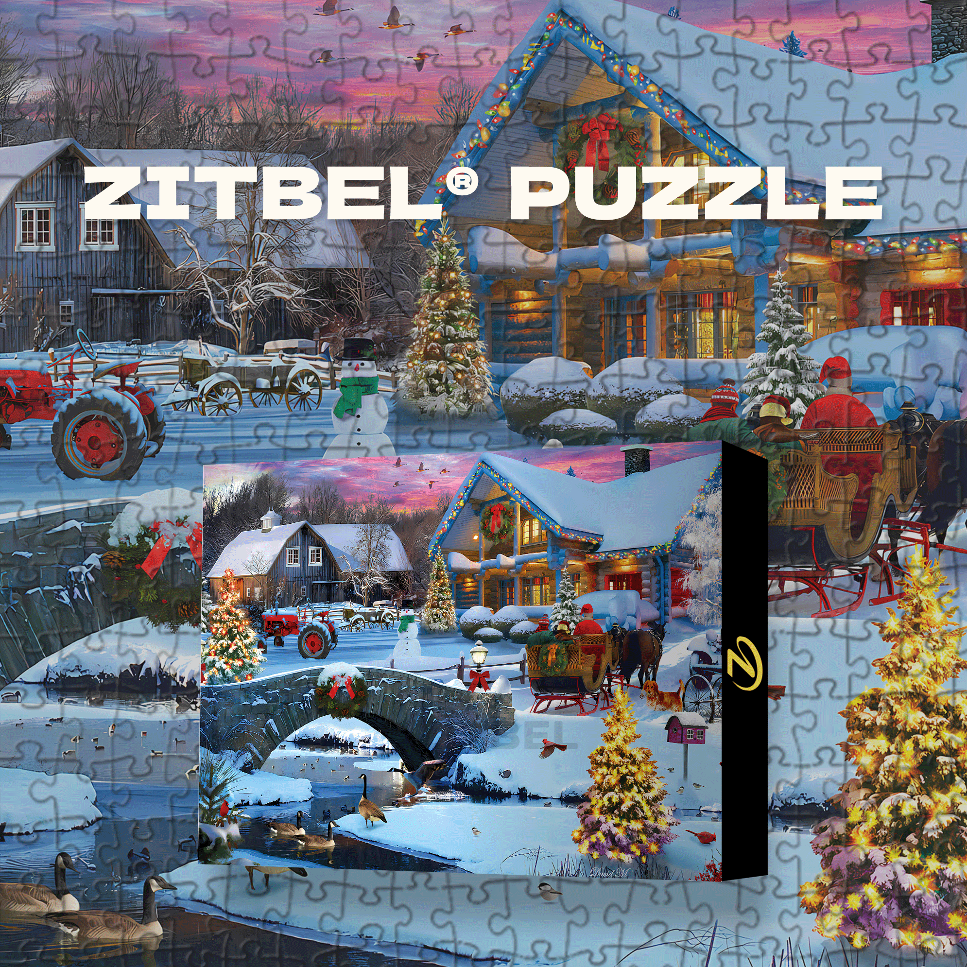Sleigh Ride On Christmas Eve 500pcs/1000pcs Jigsaw Puzzle, Scratch-Resistant, Interactive Family Game & Brain-Boosting DIY Decor, Perfect for Halloween, Christmas & New Year Gifts, Family Puzzle Game