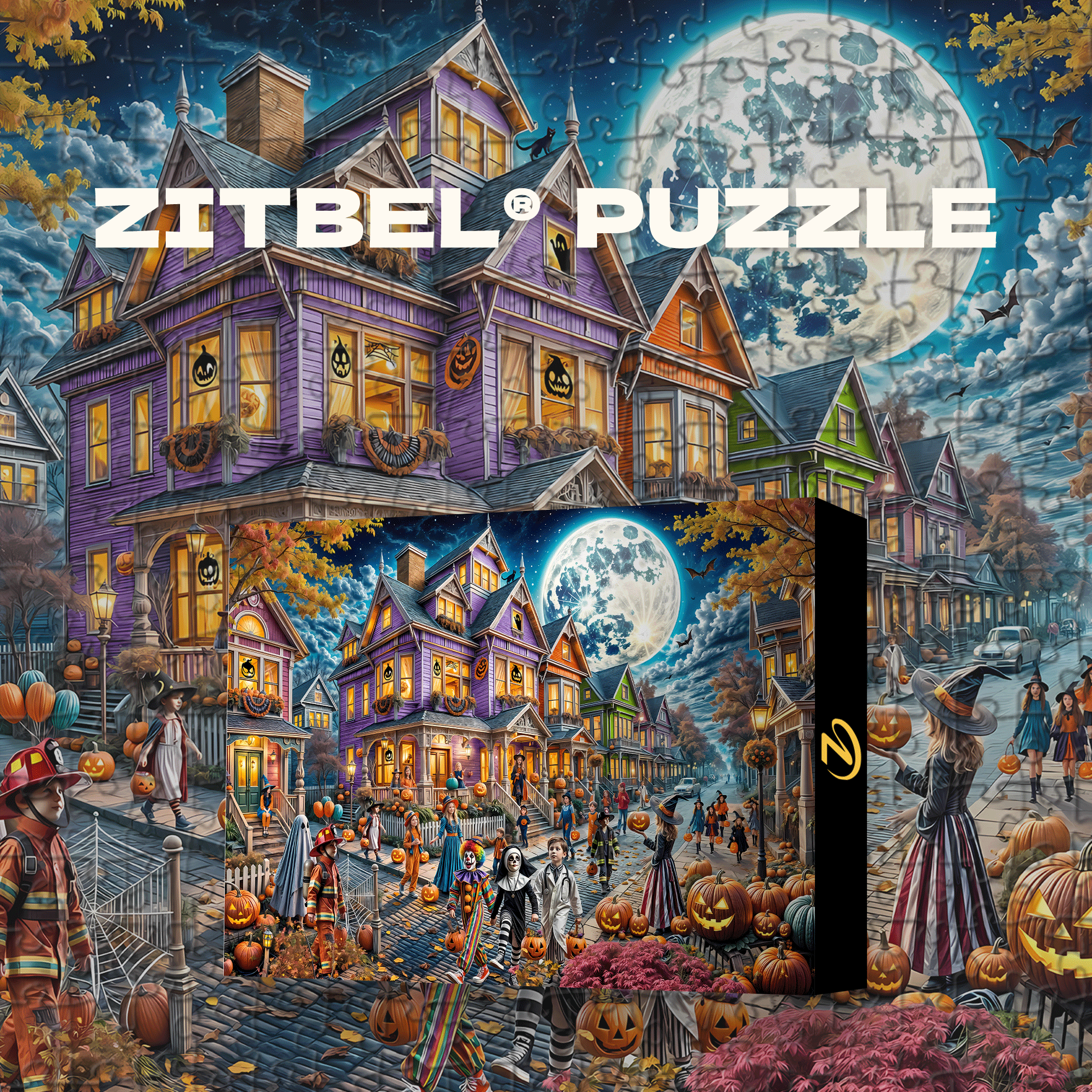 Moonlit Halloween 500pcs/1000pcs Jigsaw Puzzle, Scratch-Resistant, Interactive Family Game & Brain-Boosting DIY Decor, Perfect for Halloween, Christmas & New Year Gifts, Family Puzzle Game