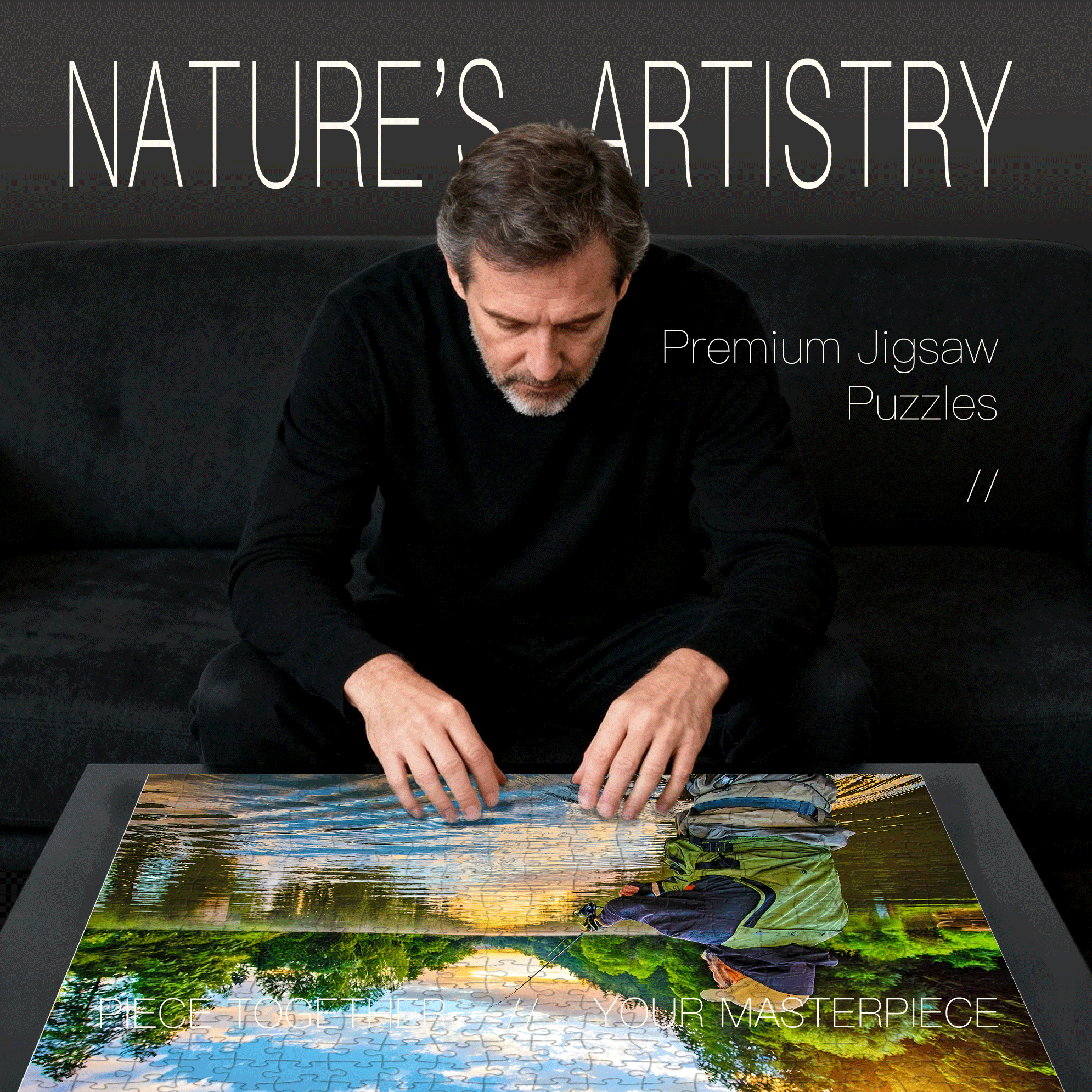 Nature Fisherman At Sunrise 500pcs/1000pcs Jigsaw Puzzle, Scratch-Resistant, Interactive Family Game & Brain-Boosting DIY Decor, Perfect for Halloween, Christmas & New Year Gifts, Family Puzzle Game