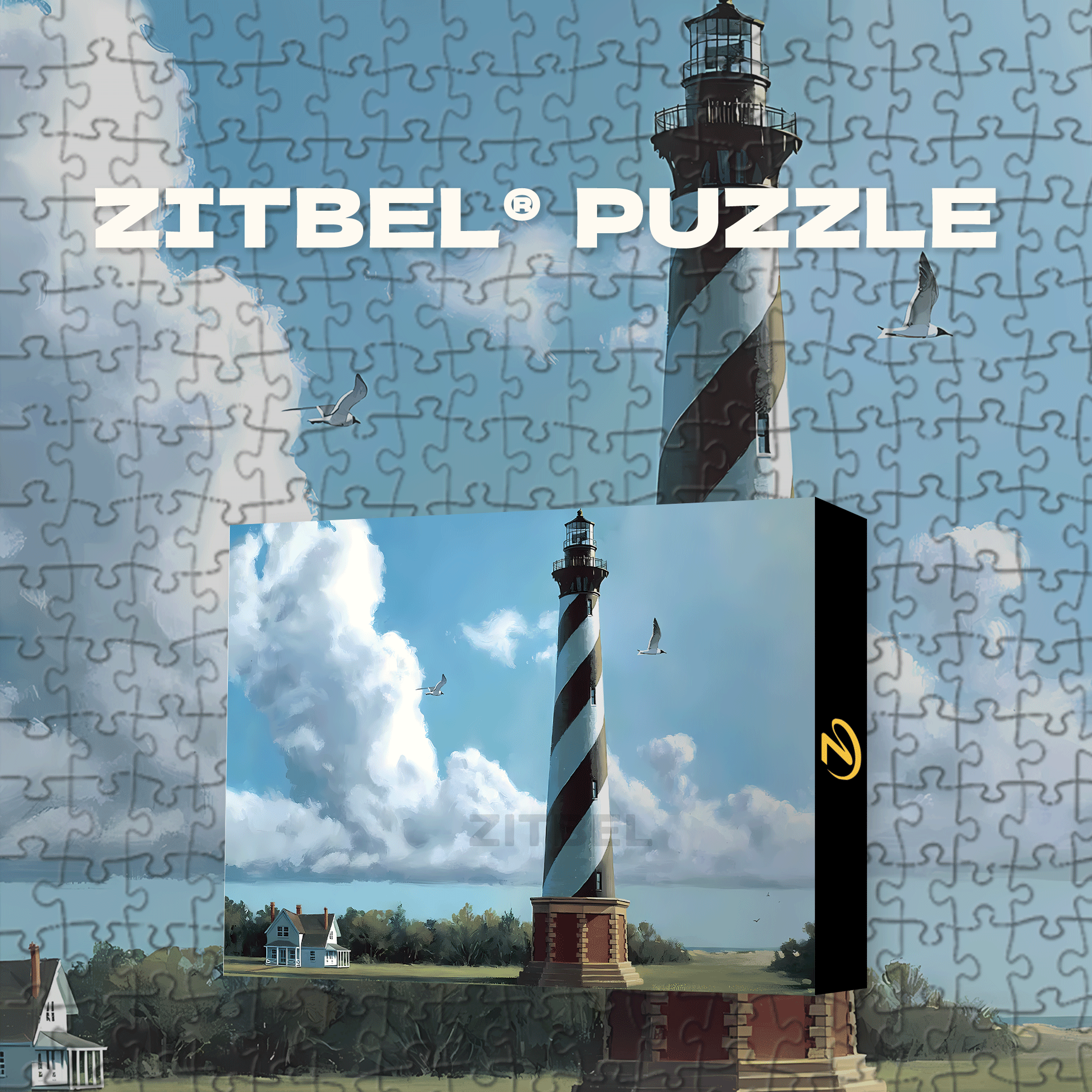 New Morning Cape Hatteras Lighthouse 500pcs/1000pcs Jigsaw Puzzle, Scratch-Resistant, Interactive Family Game & Brain-Boosting DIY Decor, Perfect for Halloween, Christmas & New Year Gifts, Family Puzzle Game
