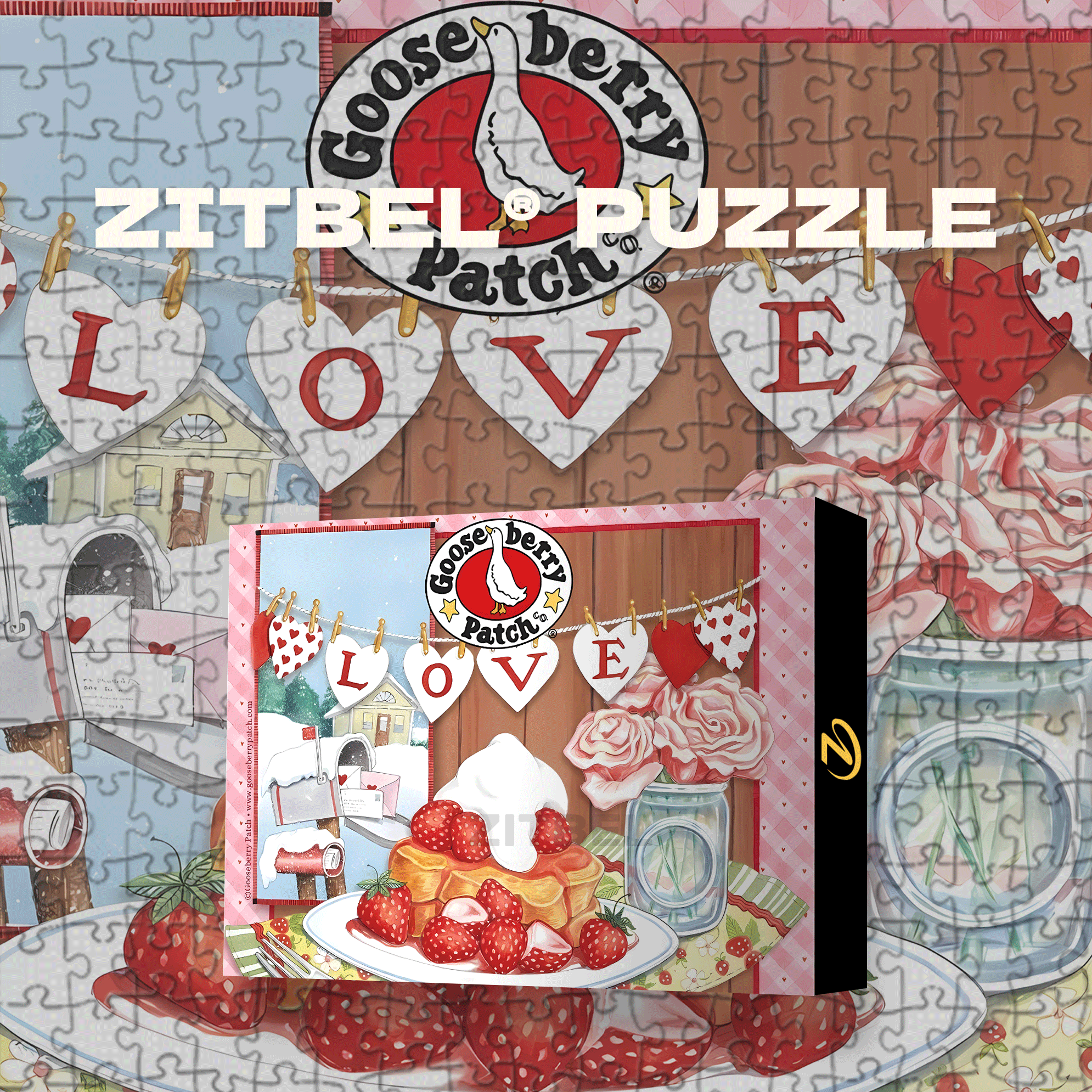 Strawberry Sweet Love on Valentine's Day 500pcs/1000pcs Jigsaw Puzzle, Scratch-Resistant, Interactive Family Game & Brain-Boosting DIY Decor, Perfect for Halloween, Christmas & New Year Gifts, Family Puzzle Game