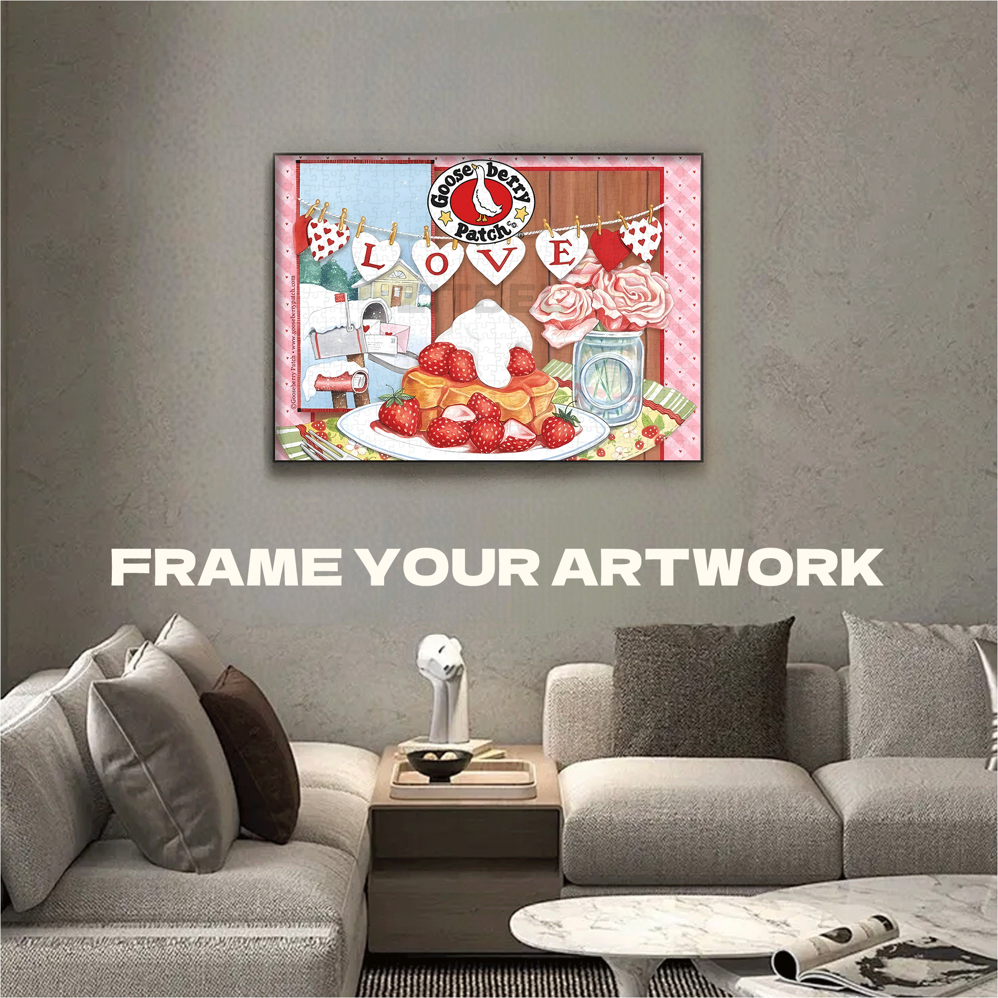 Strawberry Sweet Love on Valentine's Day 500pcs/1000pcs Jigsaw Puzzle, Scratch-Resistant, Interactive Family Game & Brain-Boosting DIY Decor, Perfect for Halloween, Christmas & New Year Gifts, Family Puzzle Game