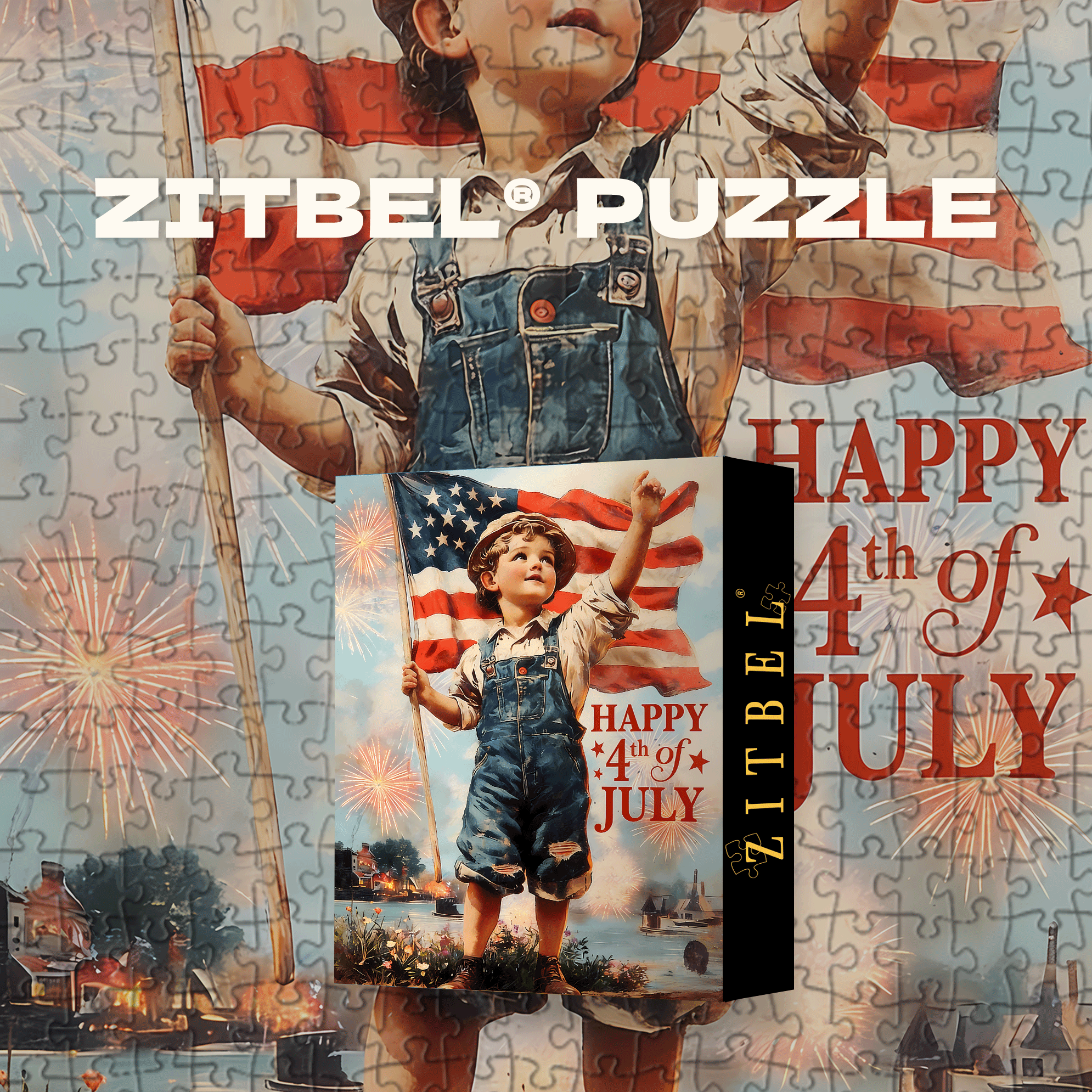 A Child With The Stars And Stripes On The 4th of July 500pcs/1000pcs Jigsaw Puzzle, Scratch-Resistant, Interactive Family Game & Brain-Boosting DIY Decor, Perfect for Halloween, Christmas & New Year Gifts, Family Puzzle Game