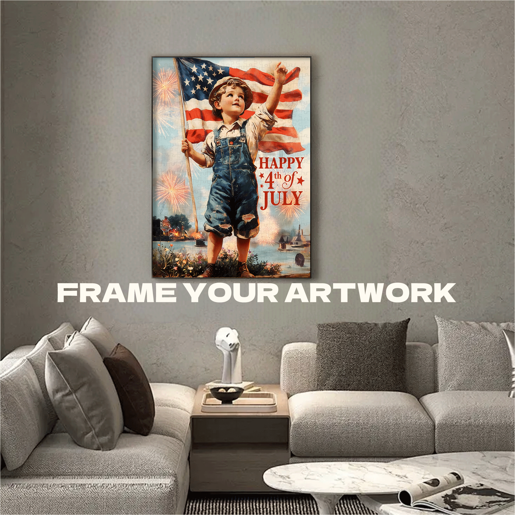 A Child With The Stars And Stripes On The 4th of July 500pcs/1000pcs Jigsaw Puzzle, Scratch-Resistant, Interactive Family Game & Brain-Boosting DIY Decor, Perfect for Halloween, Christmas & New Year Gifts, Family Puzzle Game