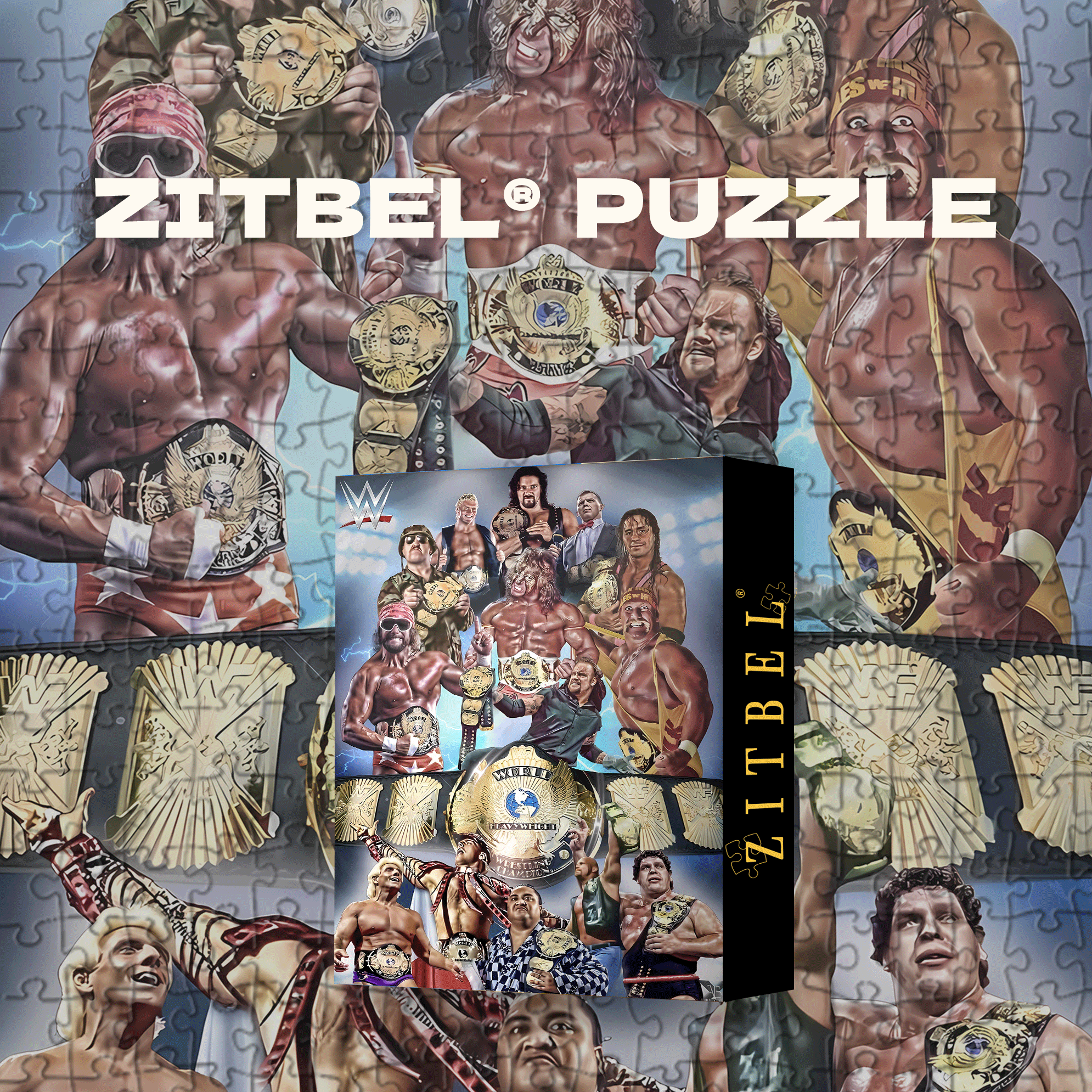 A Collection Of WWE Legendary Champions 500pcs/1000pcs Jigsaw Puzzle, Scratch-Resistant, Interactive Family Game & Brain-Boosting DIY Decor, Perfect for Halloween, Christmas & New Year Gifts, Family Puzzle Game