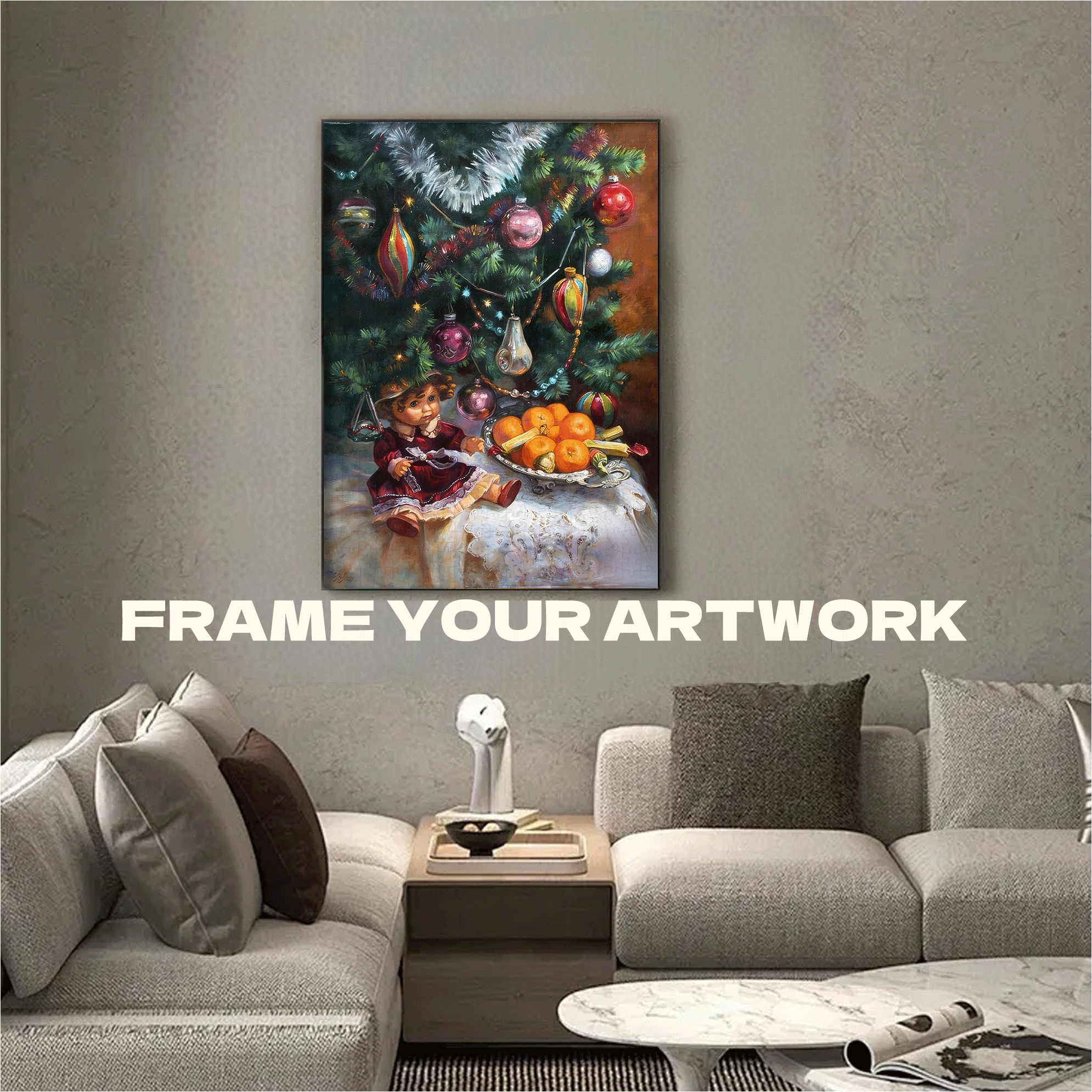 A Vintage Doll And Oranges Under The Glowing Christmas Tree 500pcs/1000pcs Jigsaw Puzzle, Scratch-Resistant, Interactive Family Game & Brain-Boosting DIY Decor, Perfect for Halloween, Christmas & New Year Gifts, Family Puzzle Game