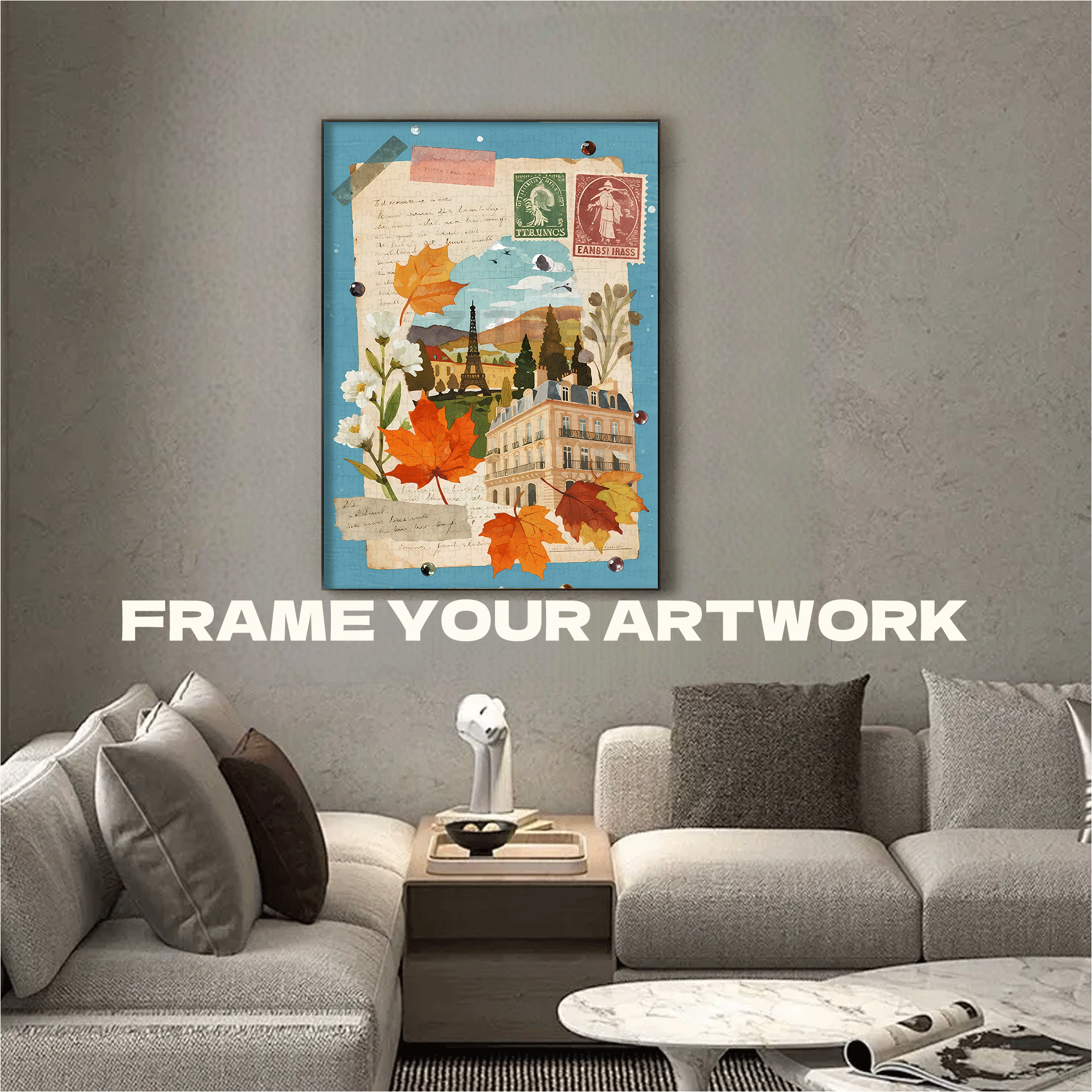 Autumn Memories Of Paris In an Old Letter Collage 500pcs/1000pcs Jigsaw Puzzle, Scratch-Resistant, Interactive Family Game & Brain-Boosting DIY Decor, Perfect for Halloween, Christmas & New Year Gifts, Family Puzzle Game