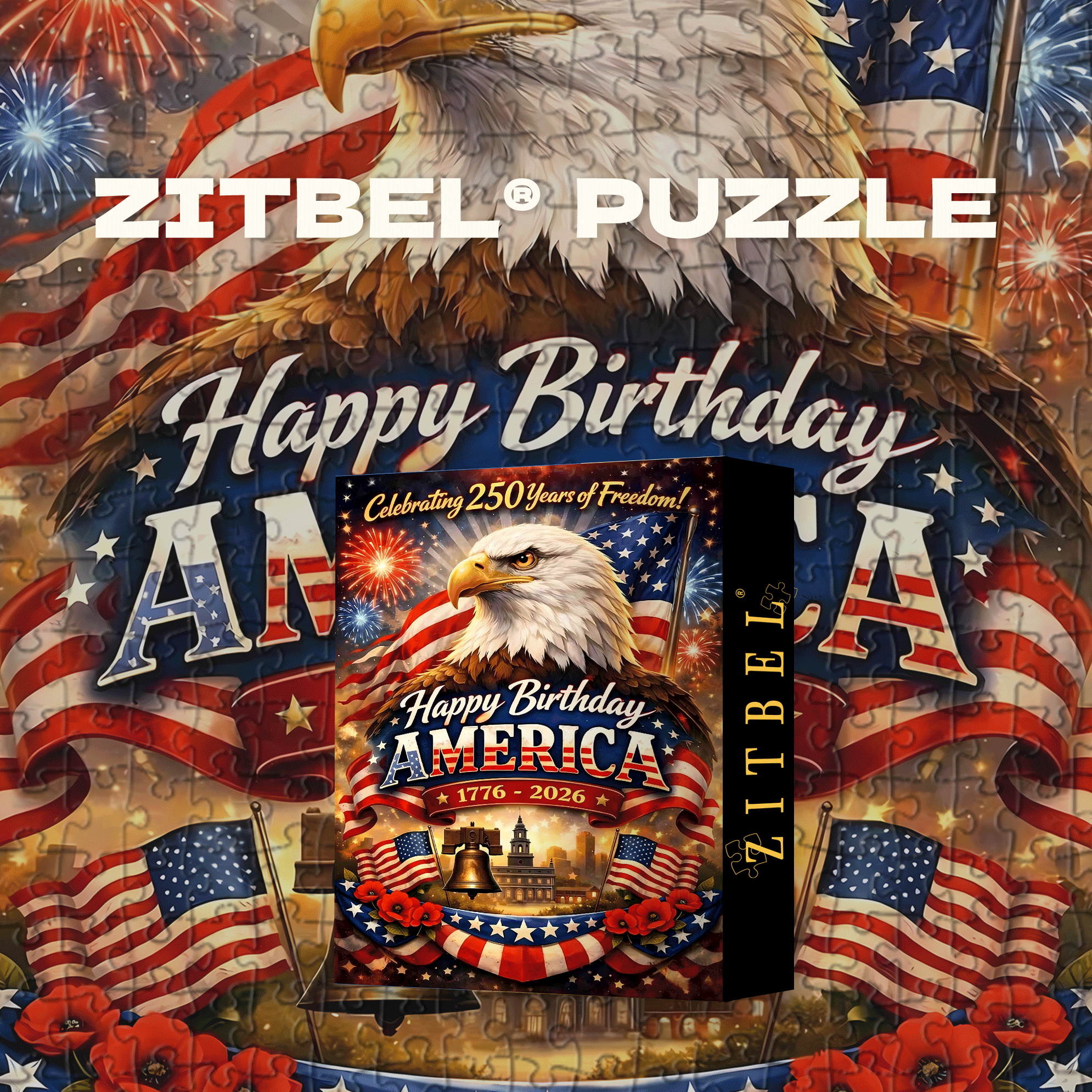 Celebrating 250th Birthday America 2 500pcs/1000pcs Jigsaw Puzzle, Scratch-Resistant, Interactive Family Game & Brain-Boosting DIY Decor, Perfect for Halloween, Christmas & New Year Gifts, Family Puzzle Game