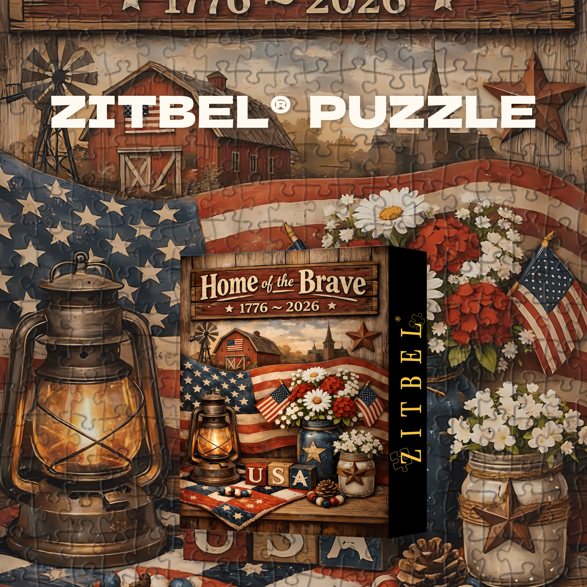 Home Of The Brave 1776-2026 500pcs/1000pcs Jigsaw Puzzle, Scratch-Resistant, Interactive Family Game & Brain-Boosting DIY Decor, Perfect for Halloween, Christmas & New Year Gifts, Family Puzzle Game