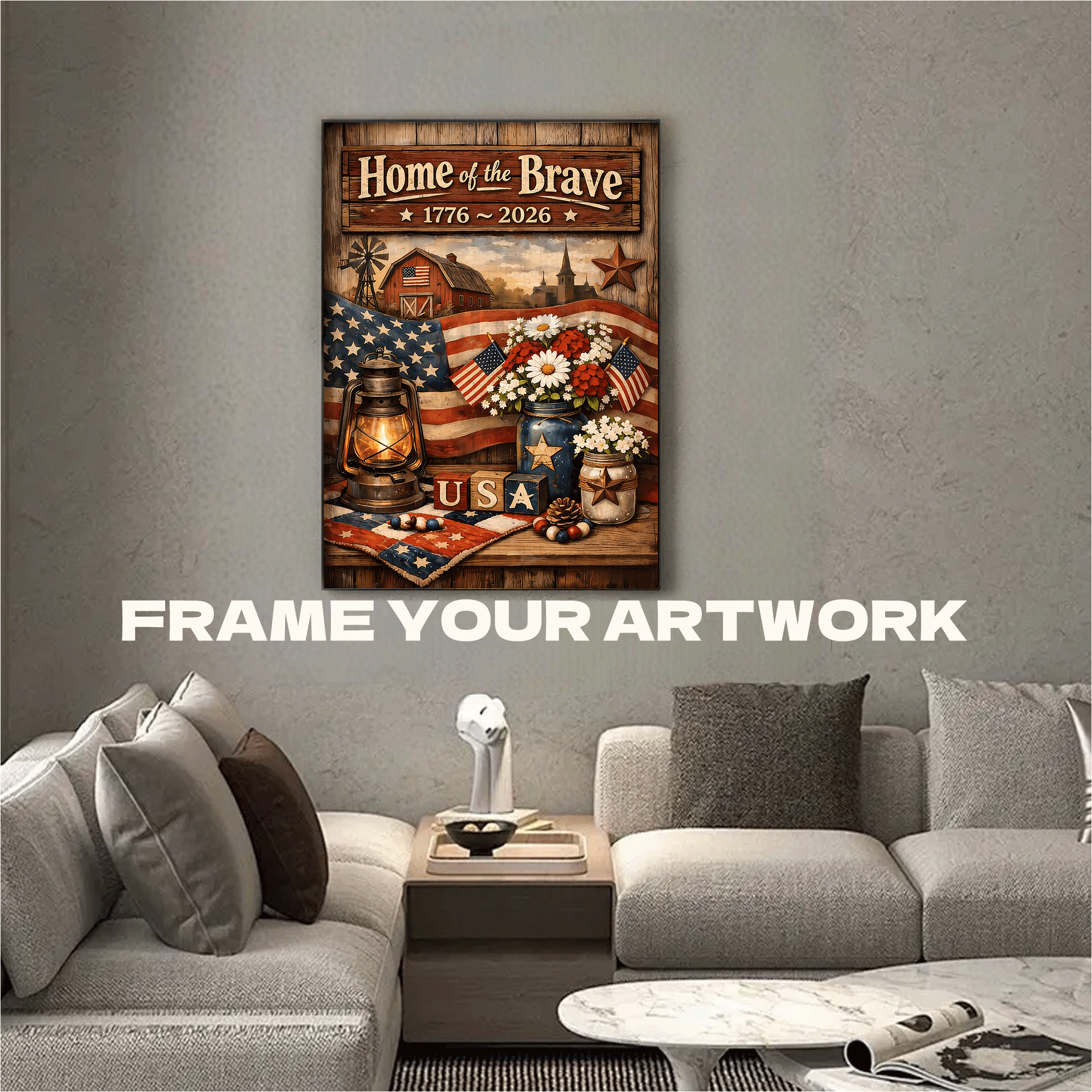 Home Of The Brave 1776-2026 500pcs/1000pcs Jigsaw Puzzle, Scratch-Resistant, Interactive Family Game & Brain-Boosting DIY Decor, Perfect for Halloween, Christmas & New Year Gifts, Family Puzzle Game