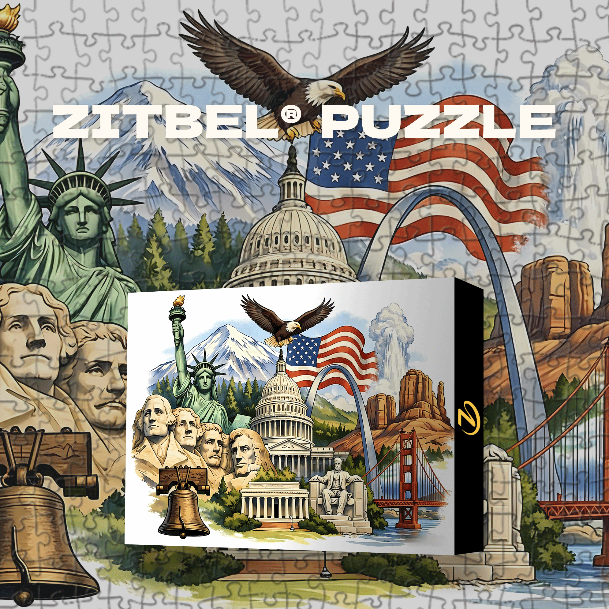A Collage Of American Symbols And Landmarks 500pcs/1000pcs Jigsaw Puzzle, Scratch-Resistant, Interactive Family Game & Brain-Boosting DIY Decor, Perfect for Halloween, Christmas & New Year Gifts, Family Puzzle Game