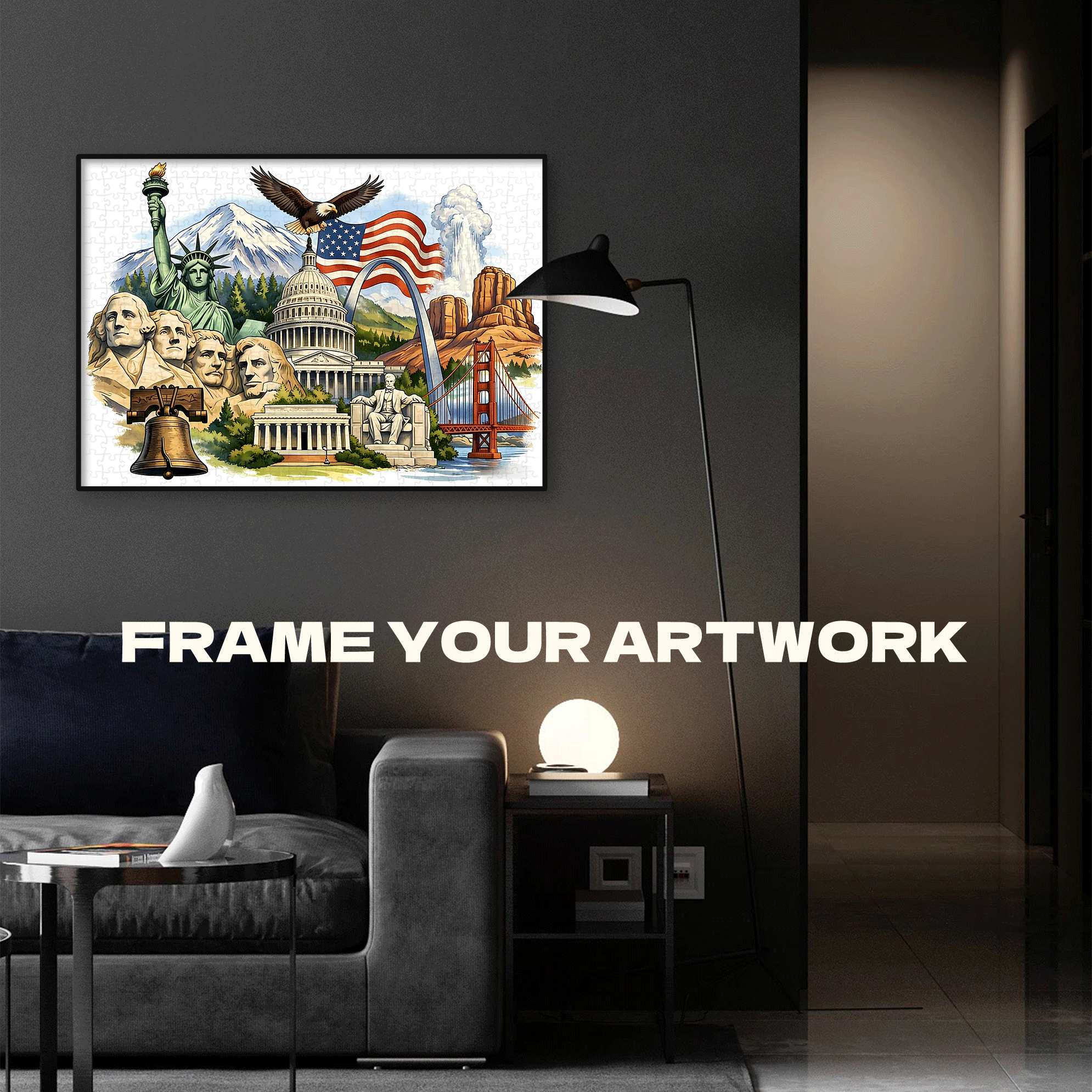 A Collage Of American Symbols And Landmarks 500pcs/1000pcs Jigsaw Puzzle, Scratch-Resistant, Interactive Family Game & Brain-Boosting DIY Decor, Perfect for Halloween, Christmas & New Year Gifts, Family Puzzle Game