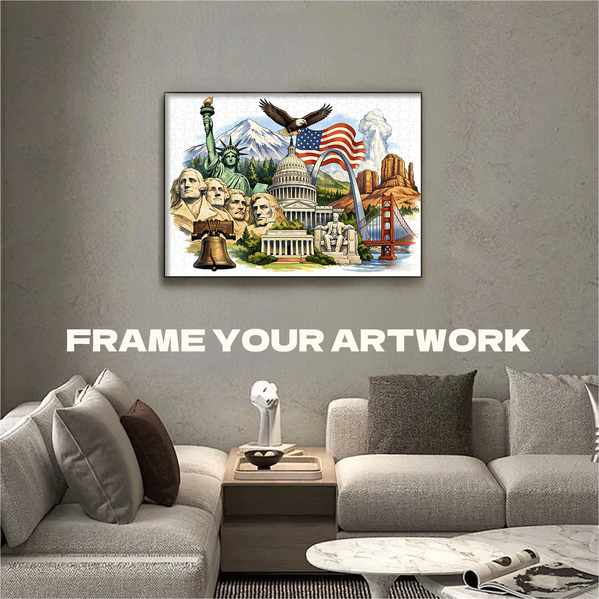 A Collage Of American Symbols And Landmarks 500pcs/1000pcs Jigsaw Puzzle, Scratch-Resistant, Interactive Family Game & Brain-Boosting DIY Decor, Perfect for Halloween, Christmas & New Year Gifts, Family Puzzle Game