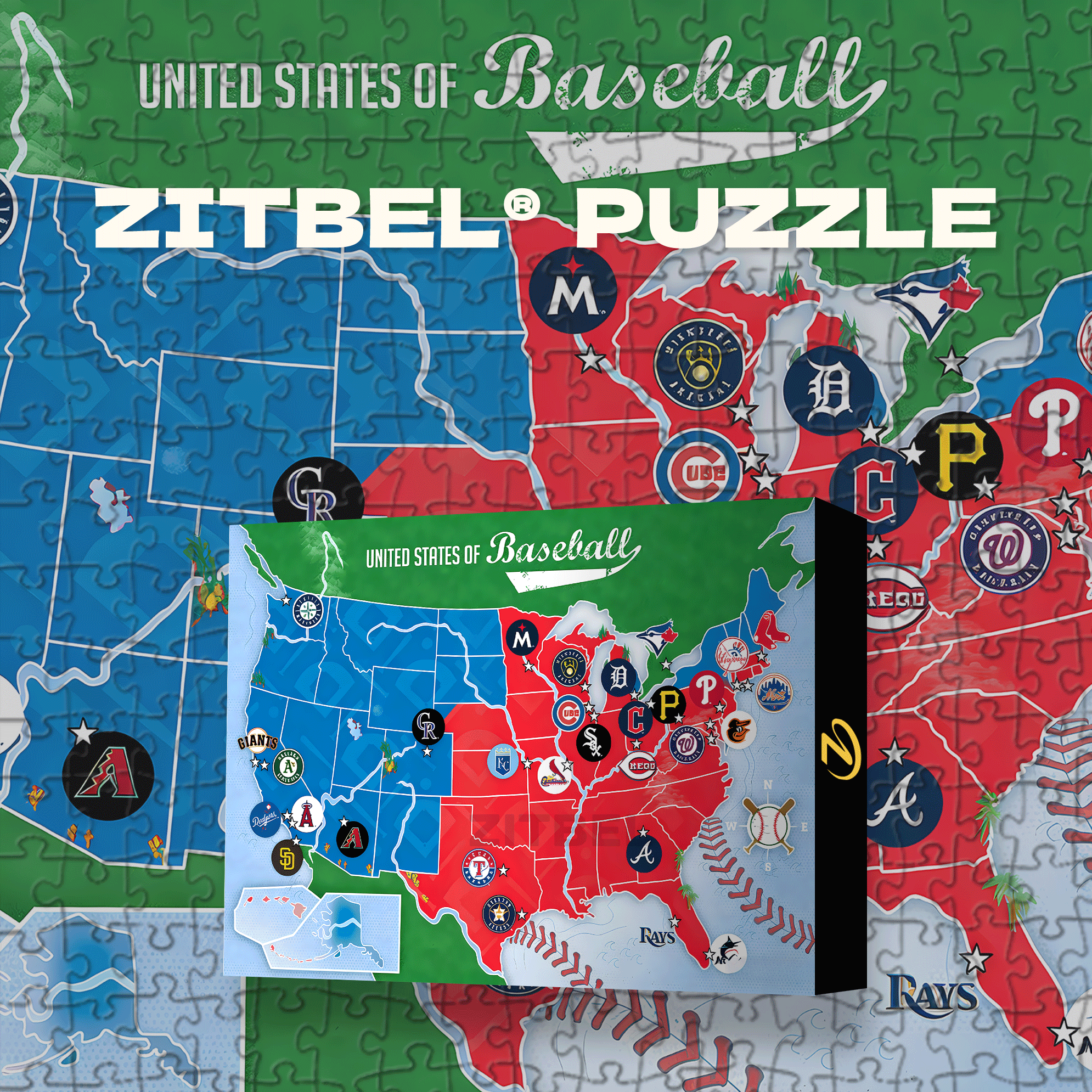 MLB League Map 500pcs/1000pcs Jigsaw Puzzle, Scratch-Resistant, Interactive Family Game & Brain-Boosting DIY Decor, Perfect for Halloween, Christmas & New Year Gifts, Family Puzzle Game