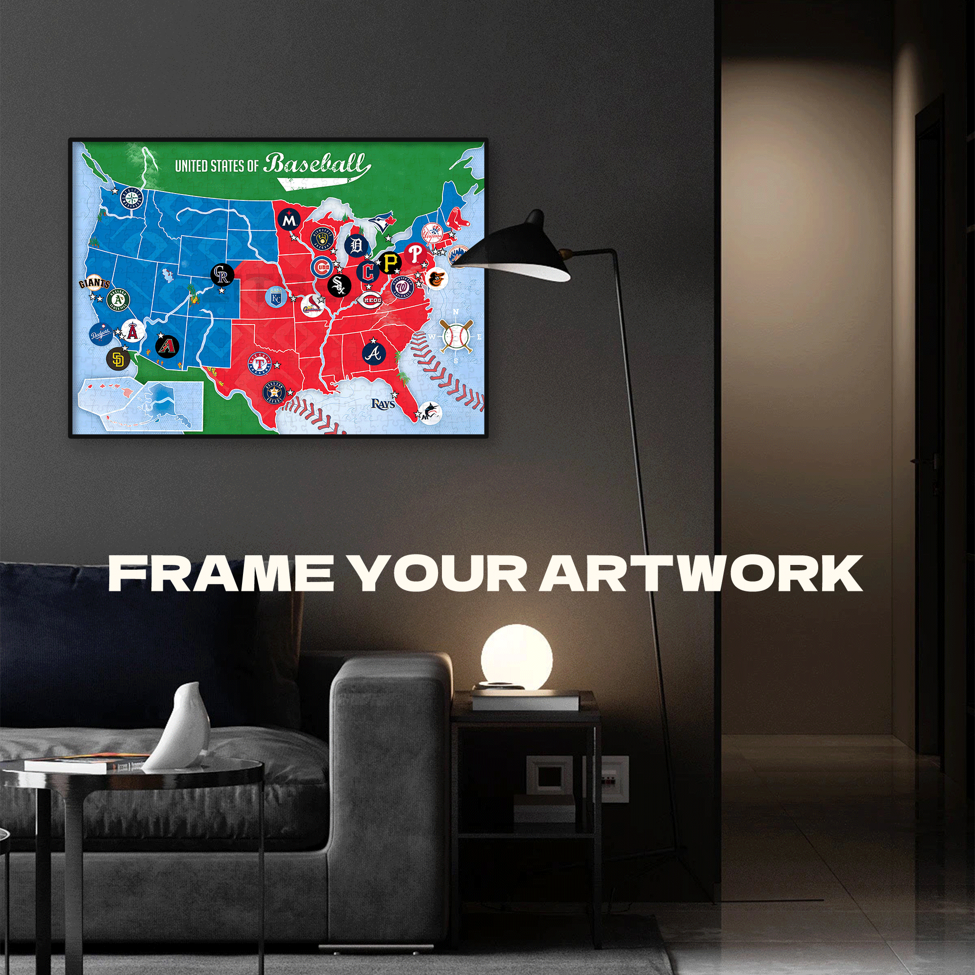 MLB League Map 500pcs/1000pcs Jigsaw Puzzle, Scratch-Resistant, Interactive Family Game & Brain-Boosting DIY Decor, Perfect for Halloween, Christmas & New Year Gifts, Family Puzzle Game