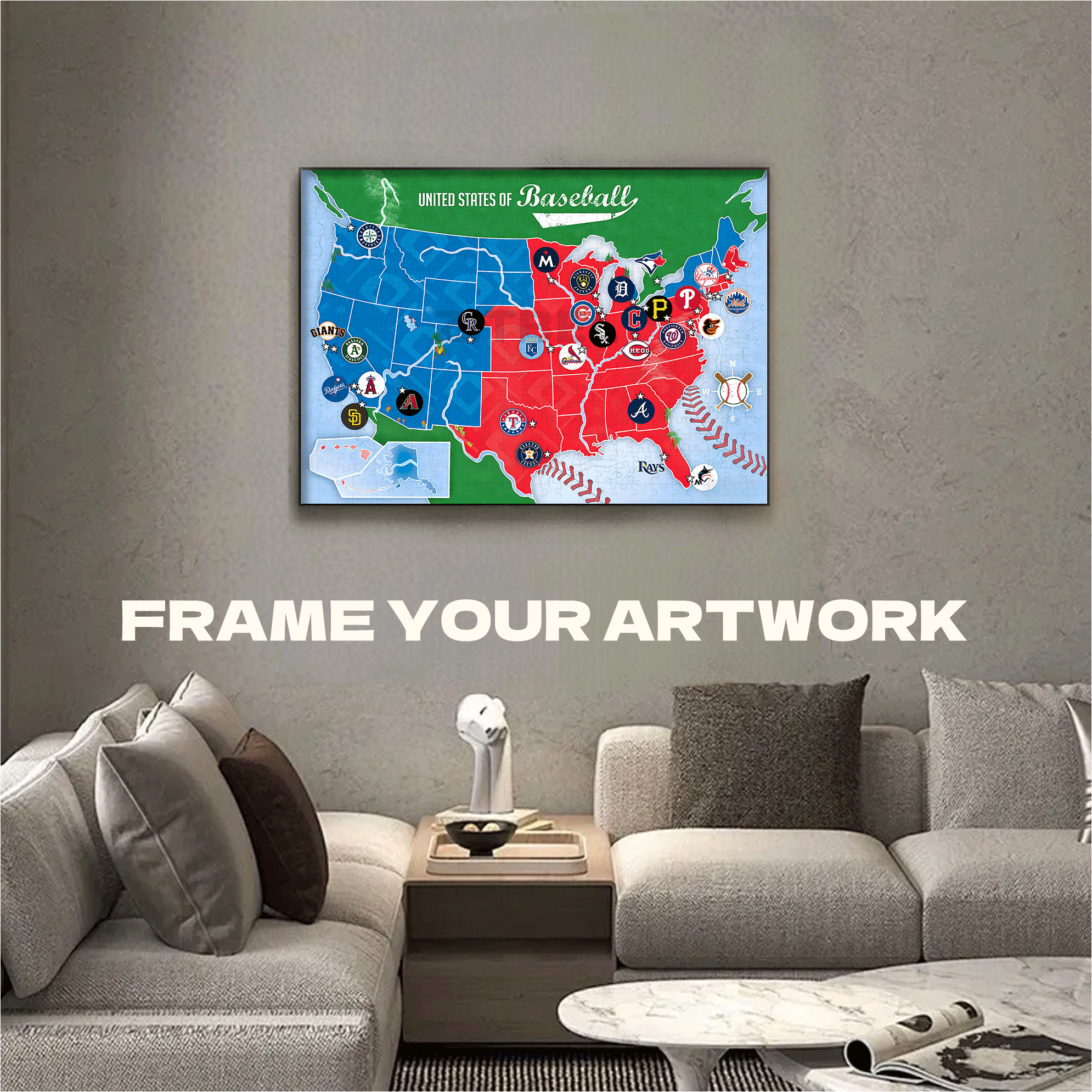 MLB League Map 500pcs/1000pcs Jigsaw Puzzle, Scratch-Resistant, Interactive Family Game & Brain-Boosting DIY Decor, Perfect for Halloween, Christmas & New Year Gifts, Family Puzzle Game