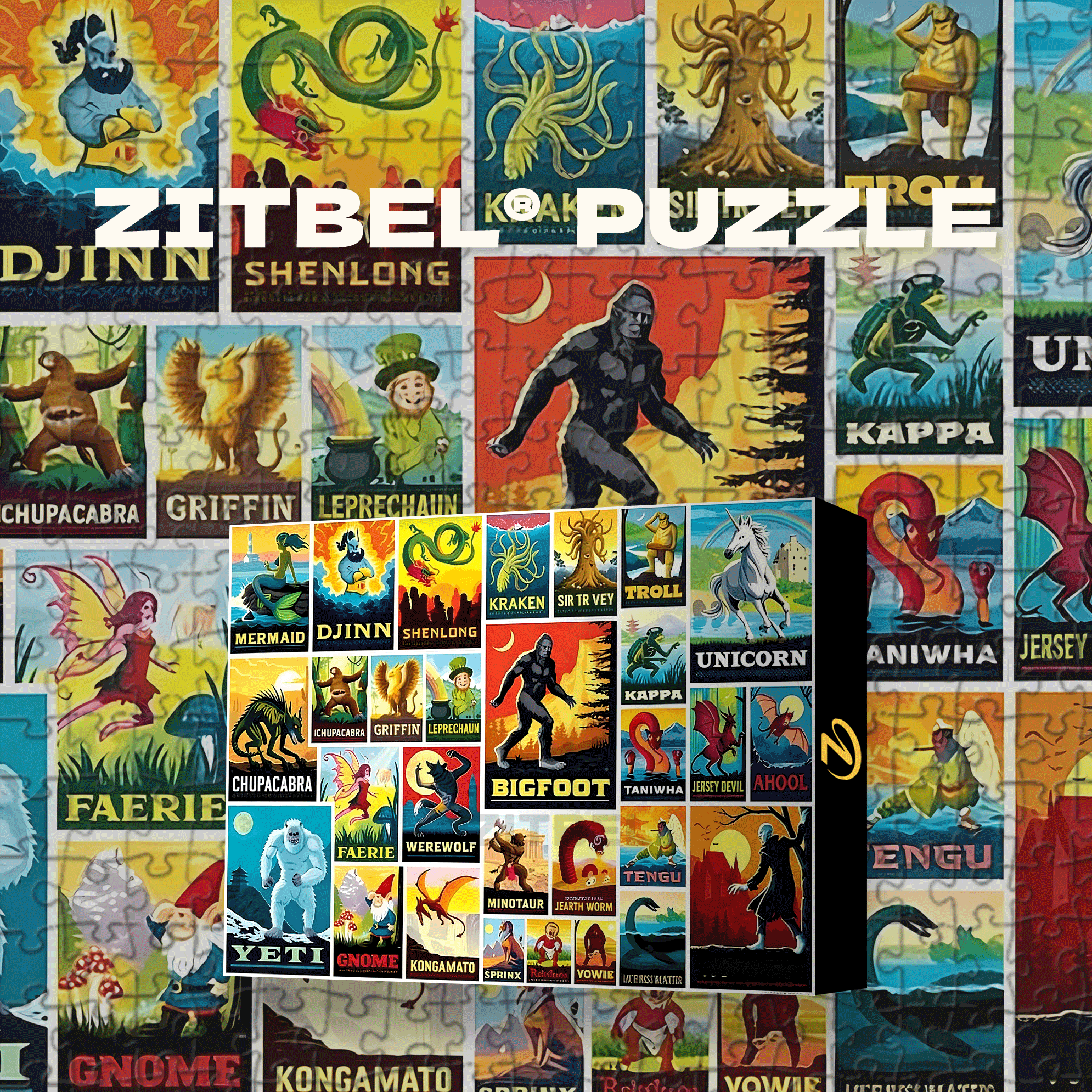 Mythical Creatures Vintage Posters Collection 500pcs/1000pcs Jigsaw Puzzle, Scratch-Resistant, Interactive Family Game & Brain-Boosting DIY Decor, Perfect for Halloween, Christmas & New Year Gifts, Family Puzzle Game