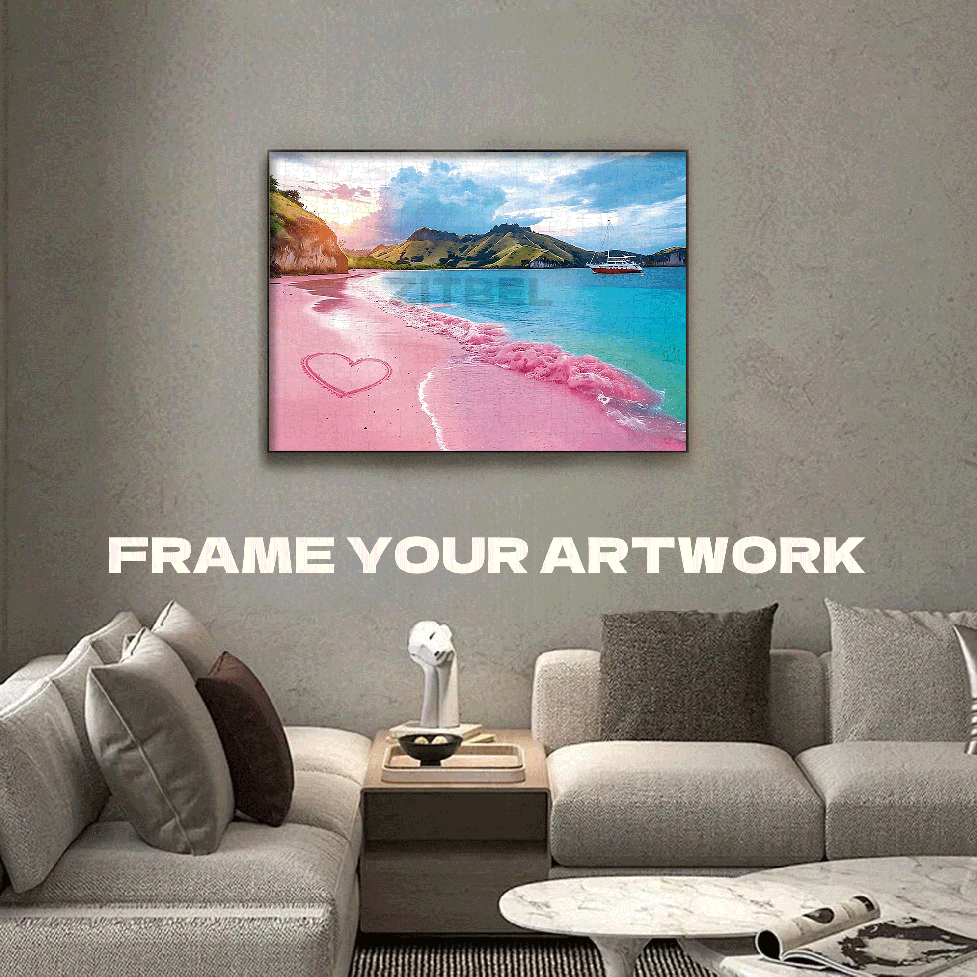 Pink Tropical Beach 500pcs/1000pcs Jigsaw Puzzle, Scratch-Resistant, Interactive Family Game & Brain-Boosting DIY Decor, Perfect for Halloween, Christmas & New Year Gifts, Family Puzzle Game