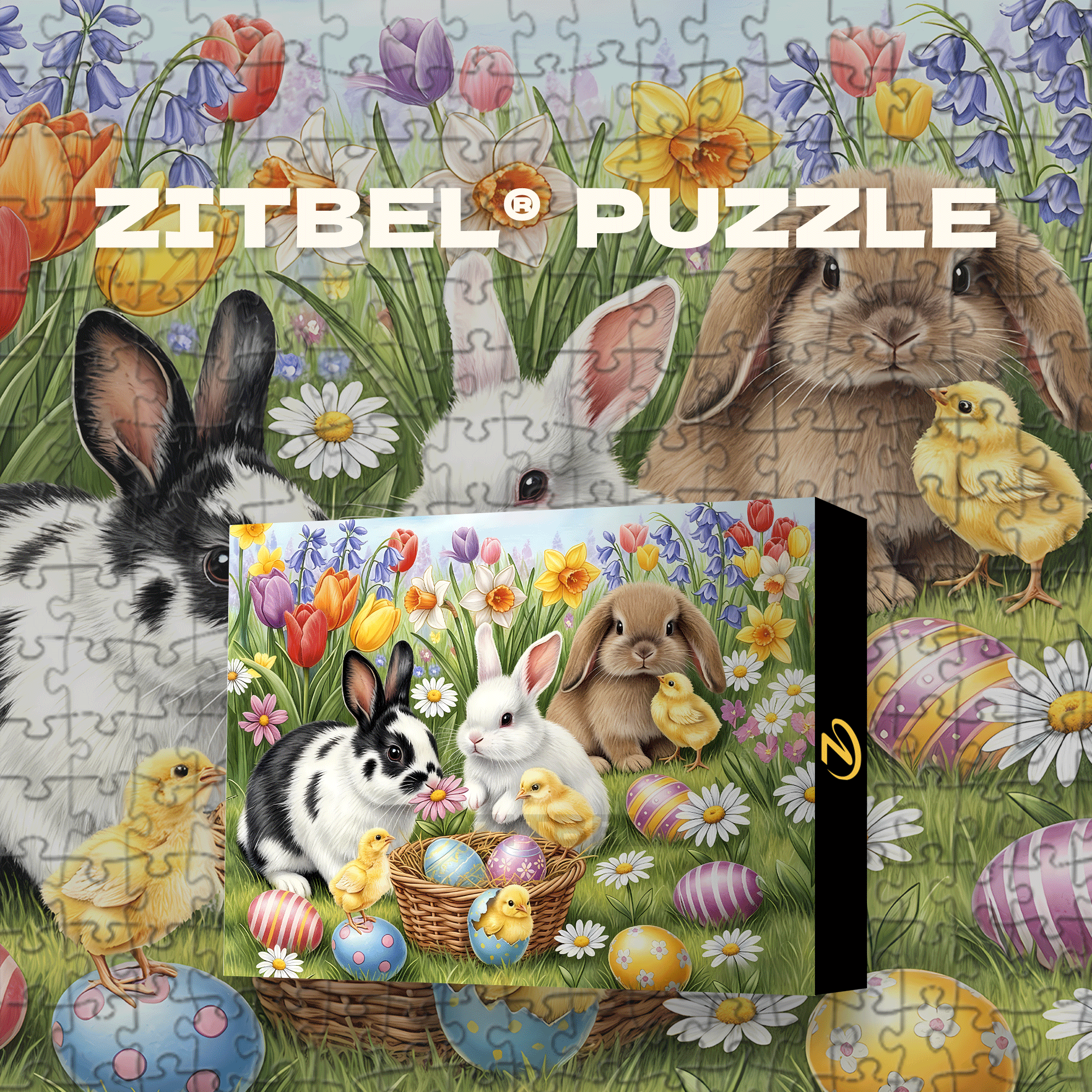 Three Easter Bunnies 500pcs/1000pcs Jigsaw Puzzle, Scratch-Resistant, Interactive Family Game & Brain-Boosting DIY Decor, Perfect for Halloween, Christmas & New Year Gifts, Family Puzzle Game