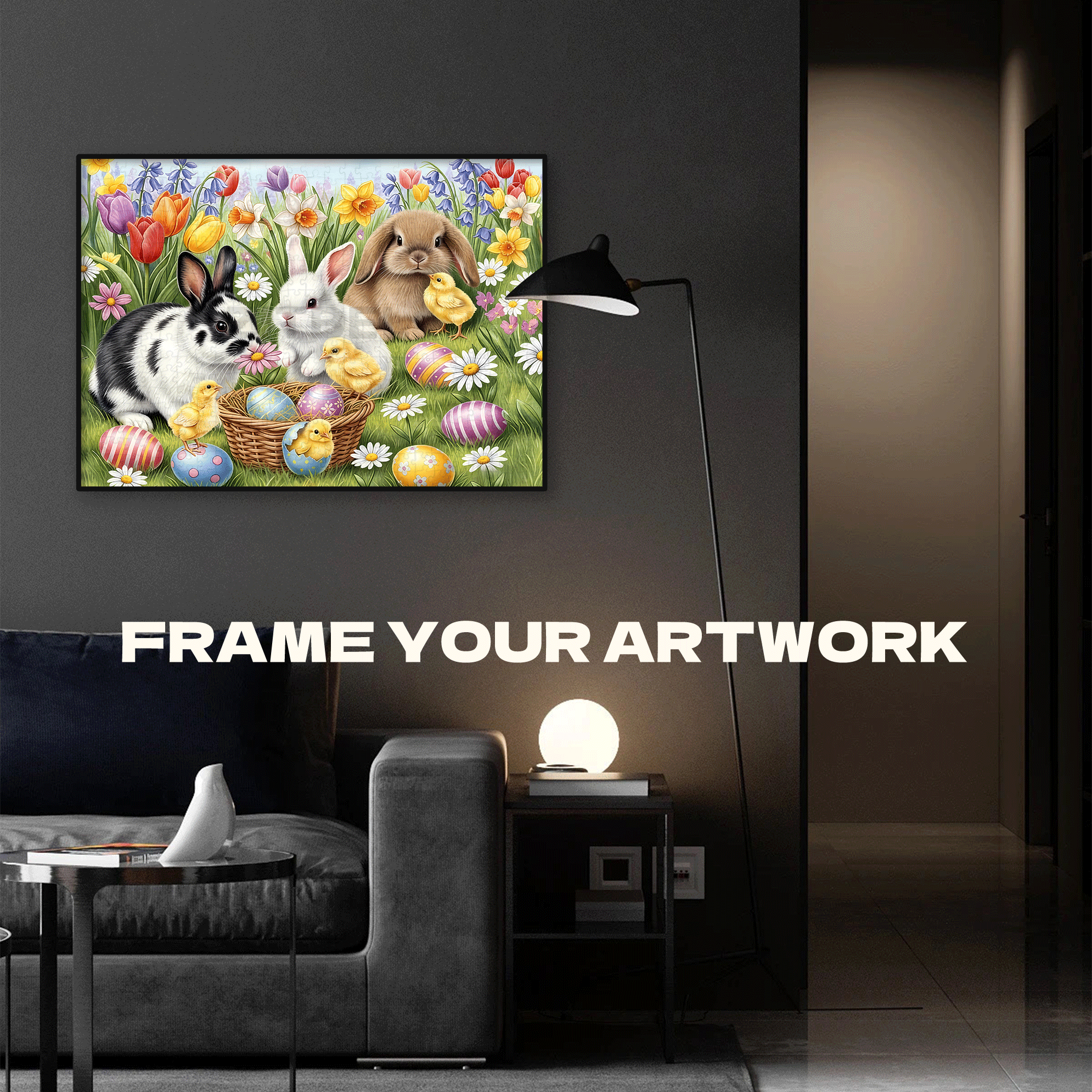 Three Easter Bunnies 500pcs/1000pcs Jigsaw Puzzle, Scratch-Resistant, Interactive Family Game & Brain-Boosting DIY Decor, Perfect for Halloween, Christmas & New Year Gifts, Family Puzzle Game