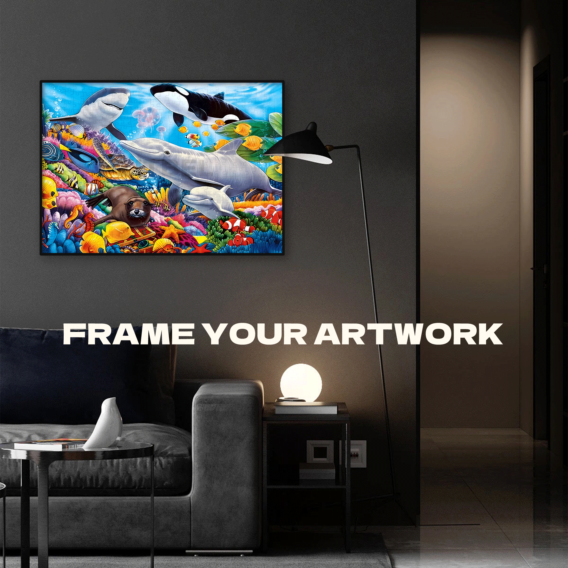 Undersea Friends 500pcs/1000pcs Jigsaw Puzzle, Scratch-Resistant, Interactive Family Game & Brain-Boosting DIY Decor, Perfect for Halloween, Christmas & New Year Gifts, Family Puzzle Game