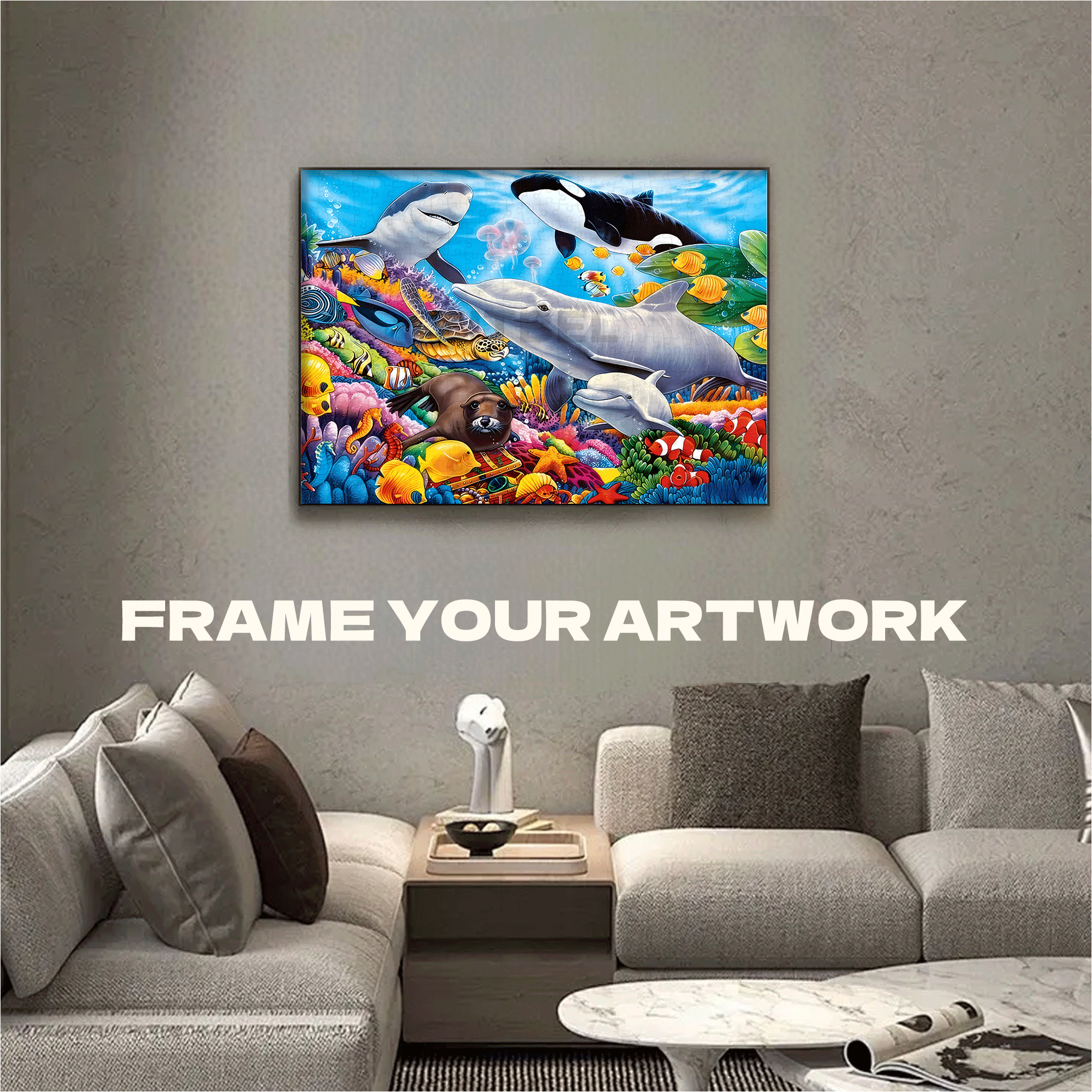 Undersea Friends 500pcs/1000pcs Jigsaw Puzzle, Scratch-Resistant, Interactive Family Game & Brain-Boosting DIY Decor, Perfect for Halloween, Christmas & New Year Gifts, Family Puzzle Game