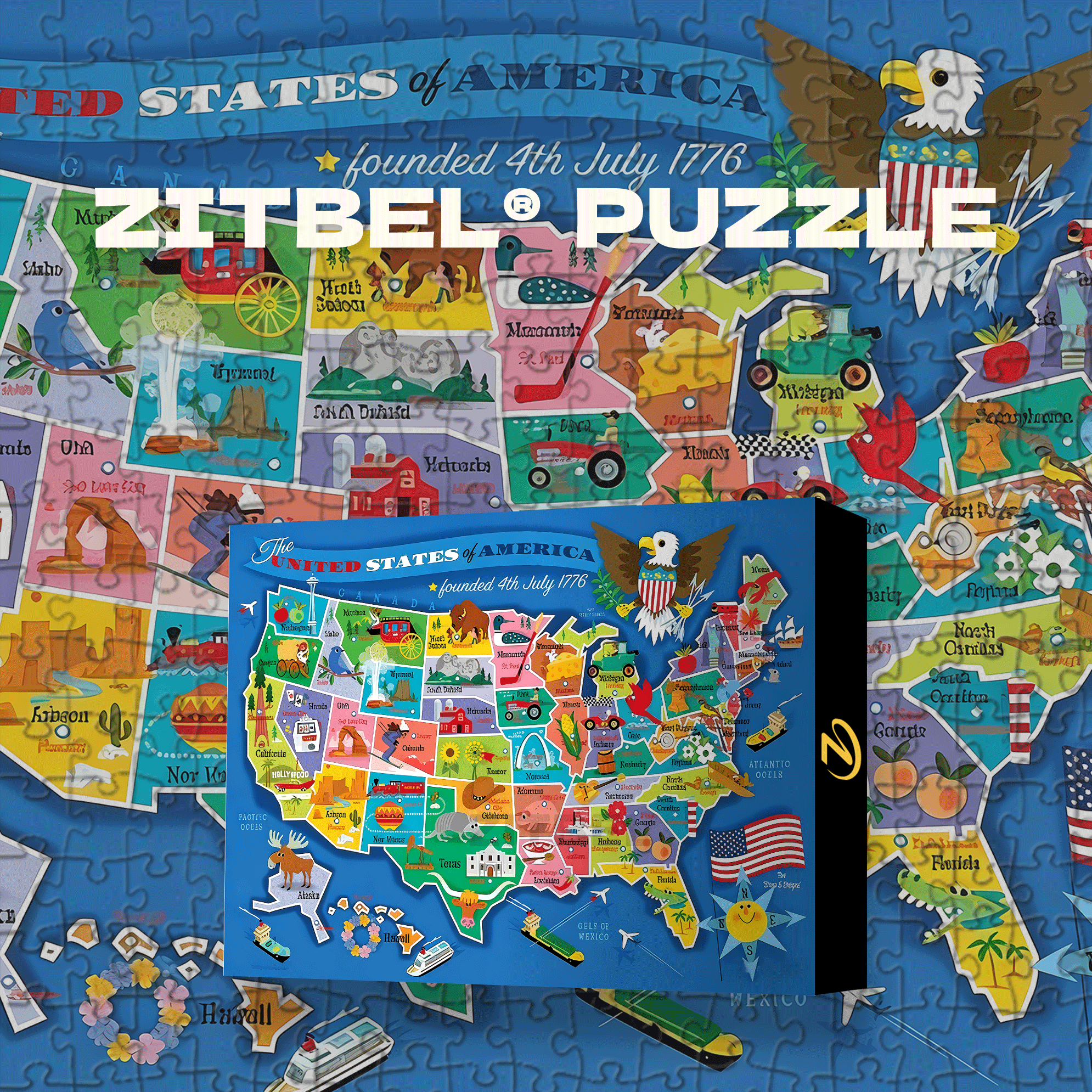 USA Map Kid's 500pcs/1000pcs Jigsaw Puzzle, Scratch-Resistant, Interactive Family Game & Brain-Boosting DIY Decor, Perfect for Halloween, Christmas & New Year Gifts, Family Puzzle Game