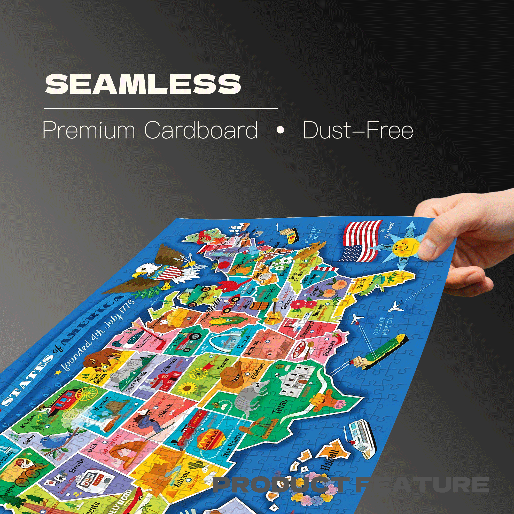 USA Map Kid's 500pcs/1000pcs Jigsaw Puzzle, Scratch-Resistant, Interactive Family Game & Brain-Boosting DIY Decor, Perfect for Halloween, Christmas & New Year Gifts, Family Puzzle Game