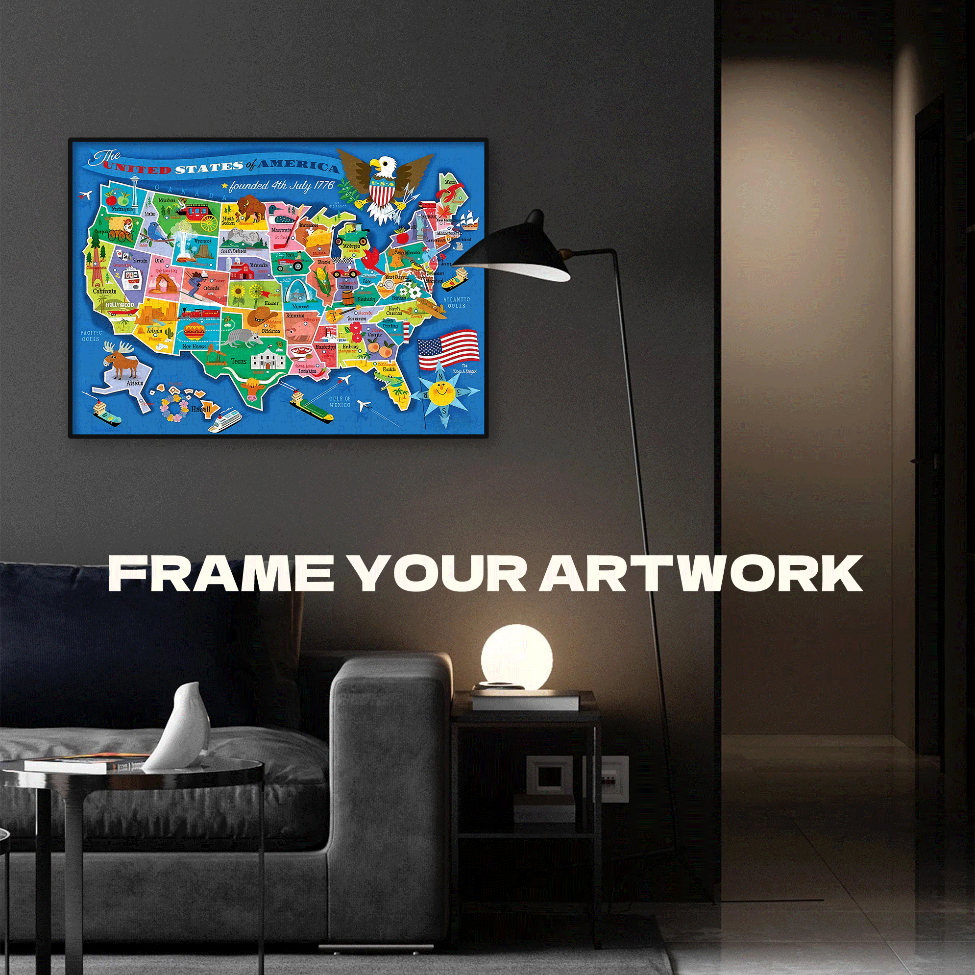 USA Map Kid's 500pcs/1000pcs Jigsaw Puzzle, Scratch-Resistant, Interactive Family Game & Brain-Boosting DIY Decor, Perfect for Halloween, Christmas & New Year Gifts, Family Puzzle Game