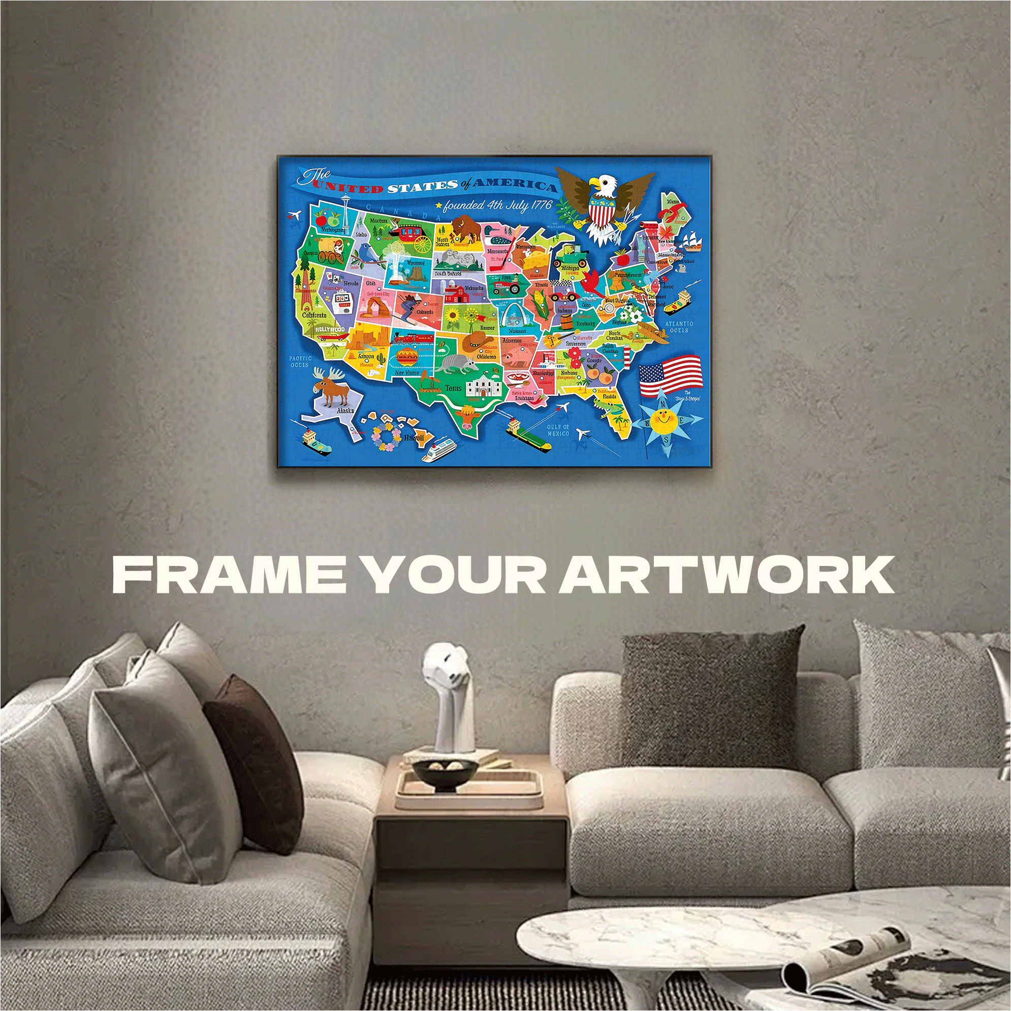 USA Map Kid's 500pcs/1000pcs Jigsaw Puzzle, Scratch-Resistant, Interactive Family Game & Brain-Boosting DIY Decor, Perfect for Halloween, Christmas & New Year Gifts, Family Puzzle Game
