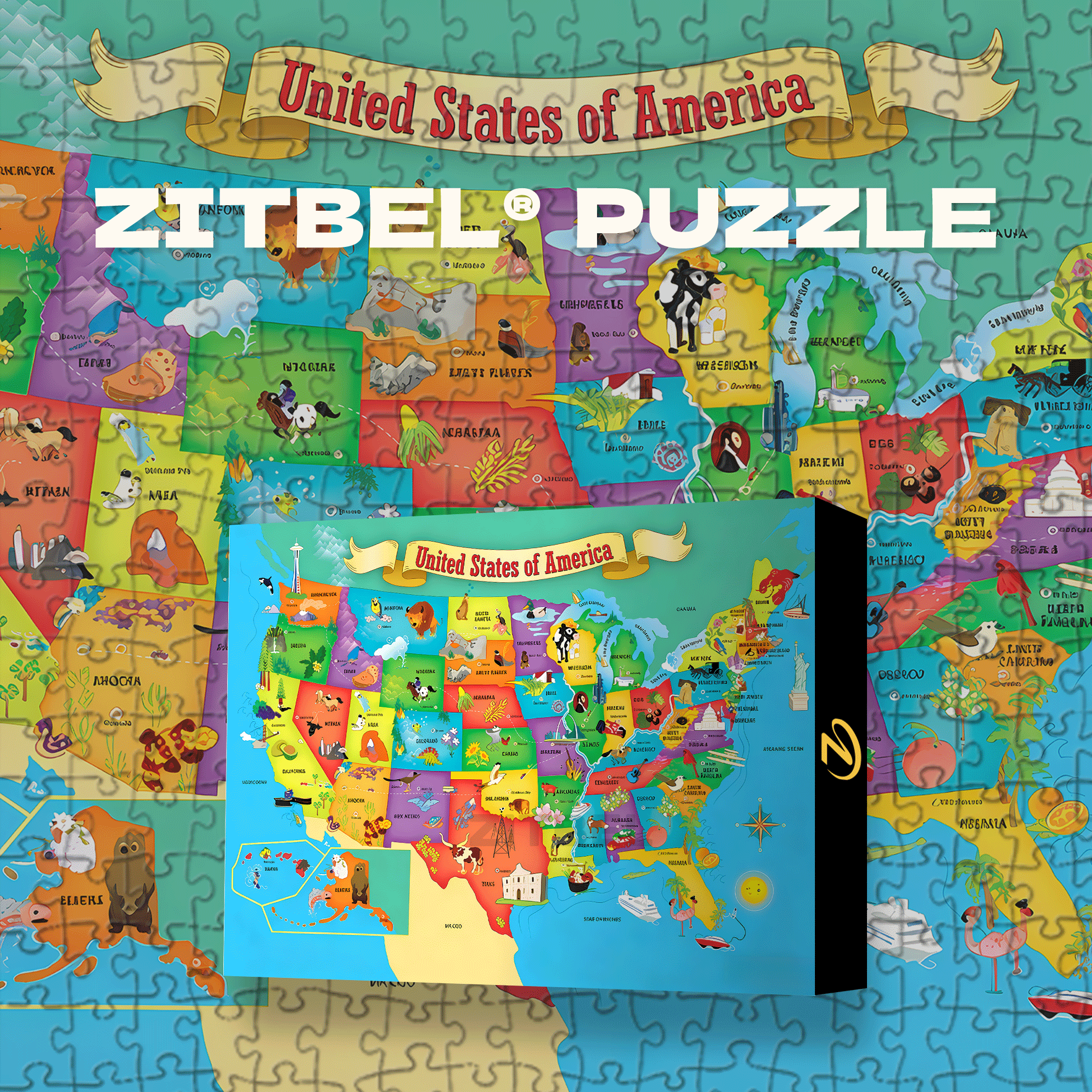 USA Map 500pcs/1000pcs Jigsaw Puzzle, Scratch-Resistant, Interactive Family Game & Brain-Boosting DIY Decor, Perfect for Halloween, Christmas & New Year Gifts, Family Puzzle Game