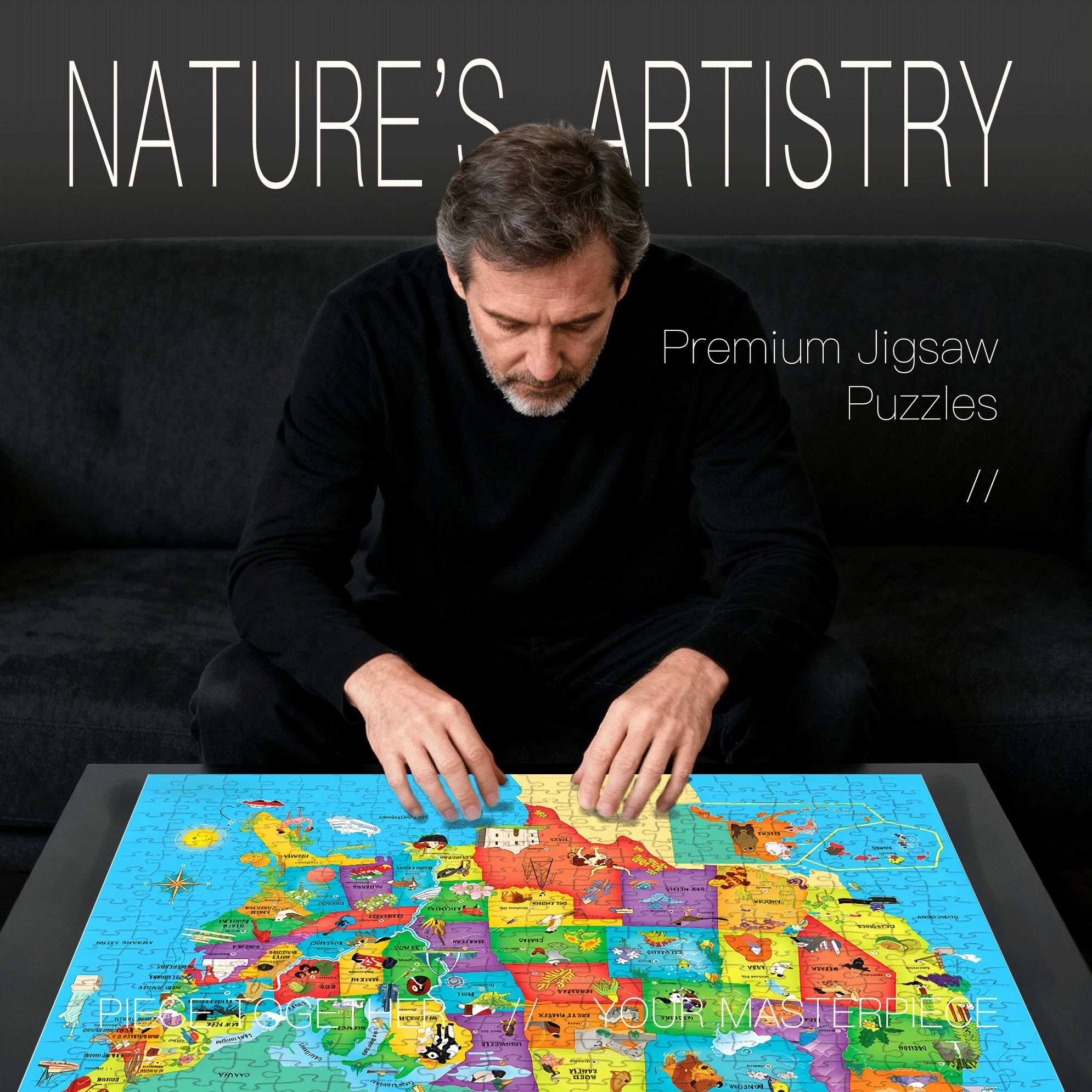 USA Map 500pcs/1000pcs Jigsaw Puzzle, Scratch-Resistant, Interactive Family Game & Brain-Boosting DIY Decor, Perfect for Halloween, Christmas & New Year Gifts, Family Puzzle Game
