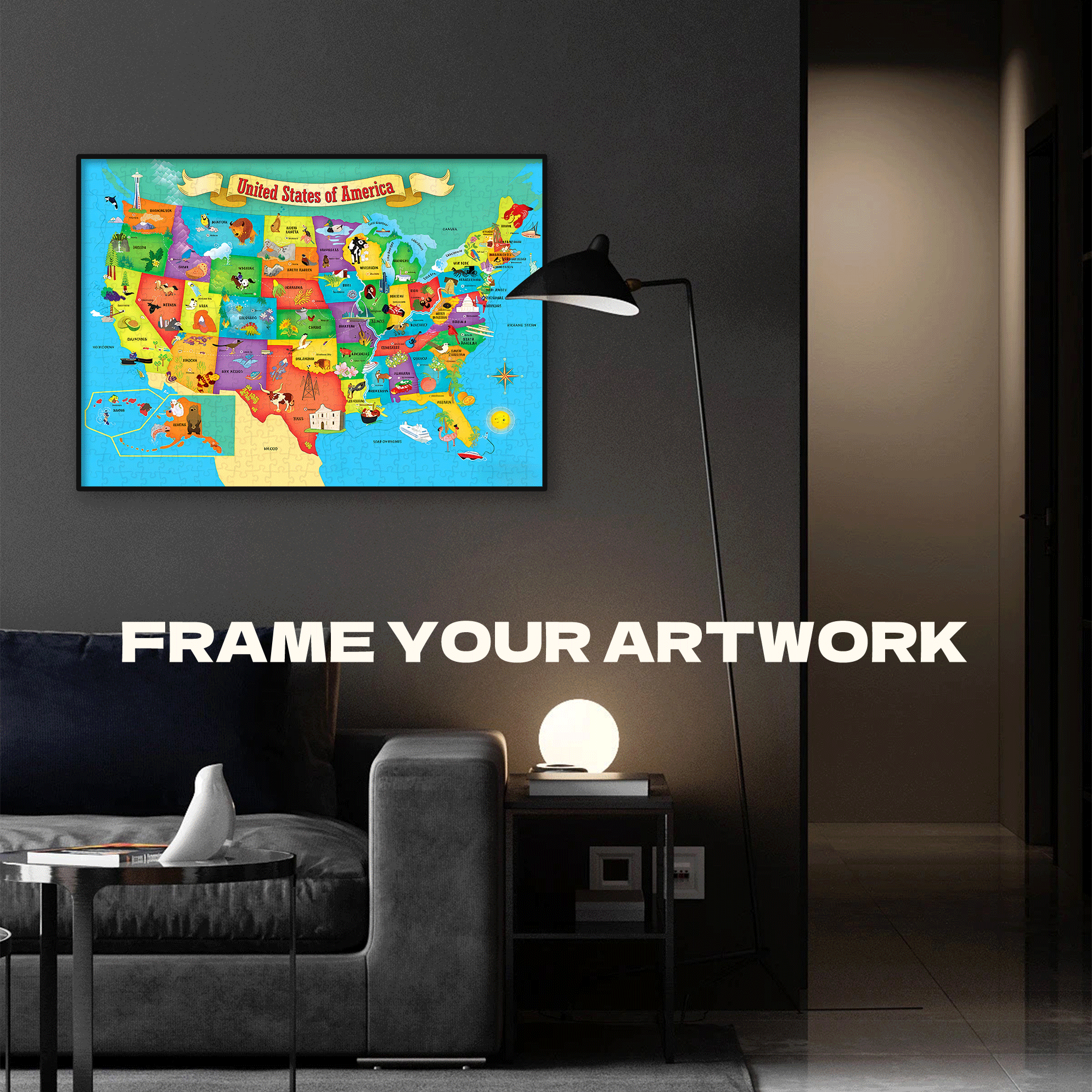 USA Map 500pcs/1000pcs Jigsaw Puzzle, Scratch-Resistant, Interactive Family Game & Brain-Boosting DIY Decor, Perfect for Halloween, Christmas & New Year Gifts, Family Puzzle Game