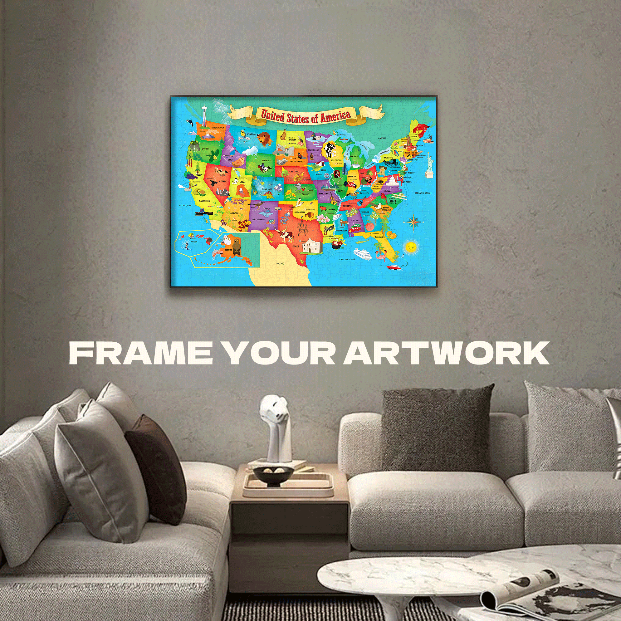 USA Map 500pcs/1000pcs Jigsaw Puzzle, Scratch-Resistant, Interactive Family Game & Brain-Boosting DIY Decor, Perfect for Halloween, Christmas & New Year Gifts, Family Puzzle Game