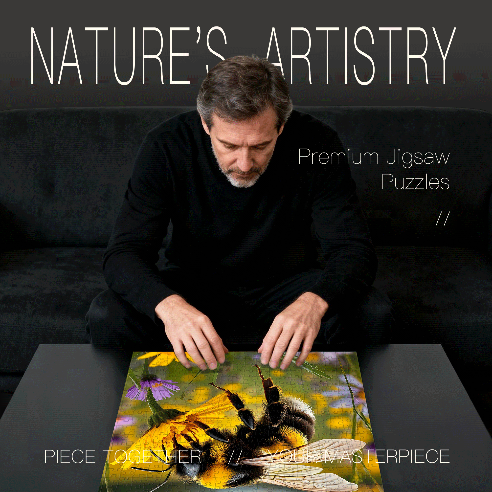 Bee Collecting Nectar 500pcs/1000pcs Jigsaw Puzzle, Scratch-Resistant, Interactive Family Game & Brain-Boosting DIY Decor, Perfect for Halloween, Christmas & New Year Gifts, Family Puzzle Game