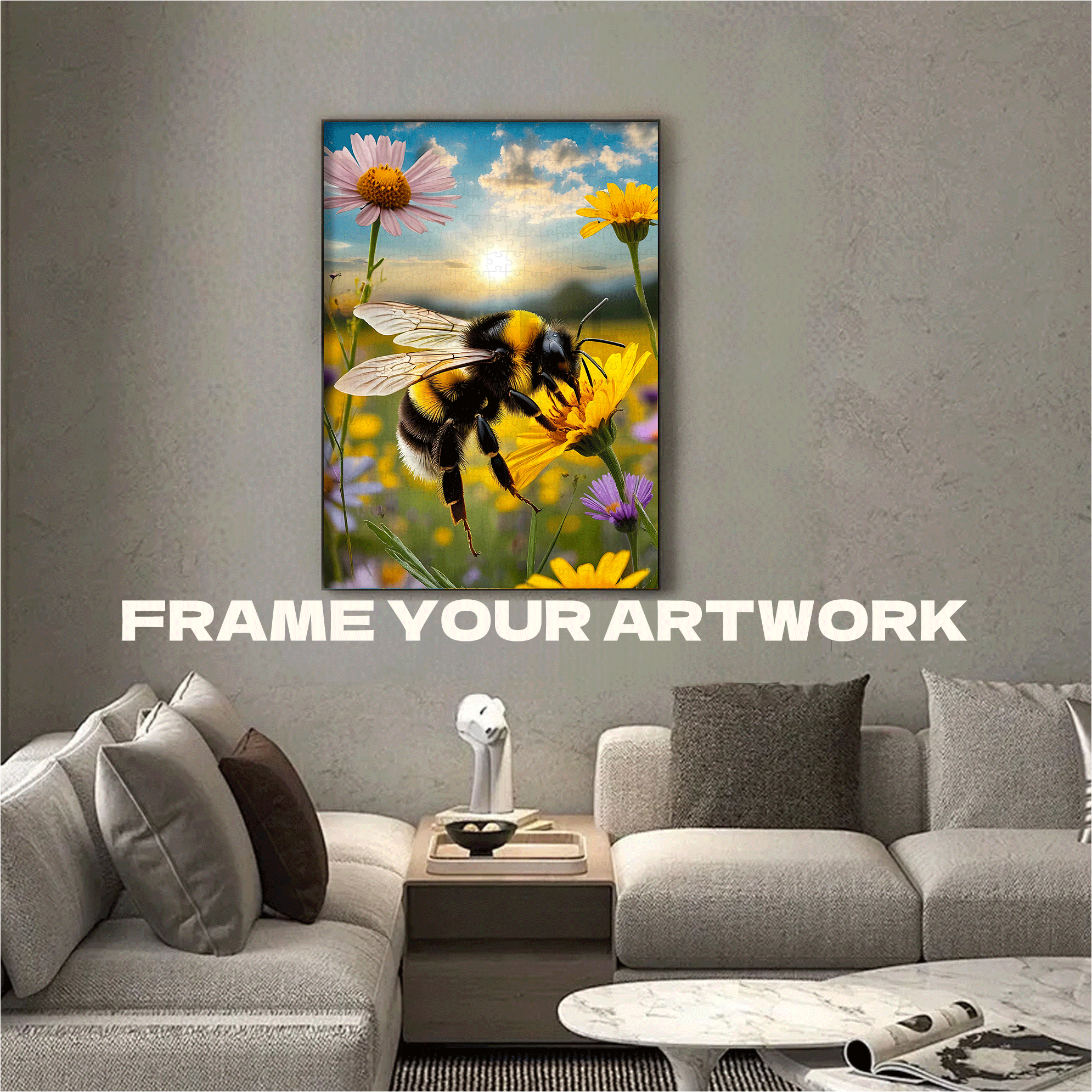 Bee Collecting Nectar 500pcs/1000pcs Jigsaw Puzzle, Scratch-Resistant, Interactive Family Game & Brain-Boosting DIY Decor, Perfect for Halloween, Christmas & New Year Gifts, Family Puzzle Game