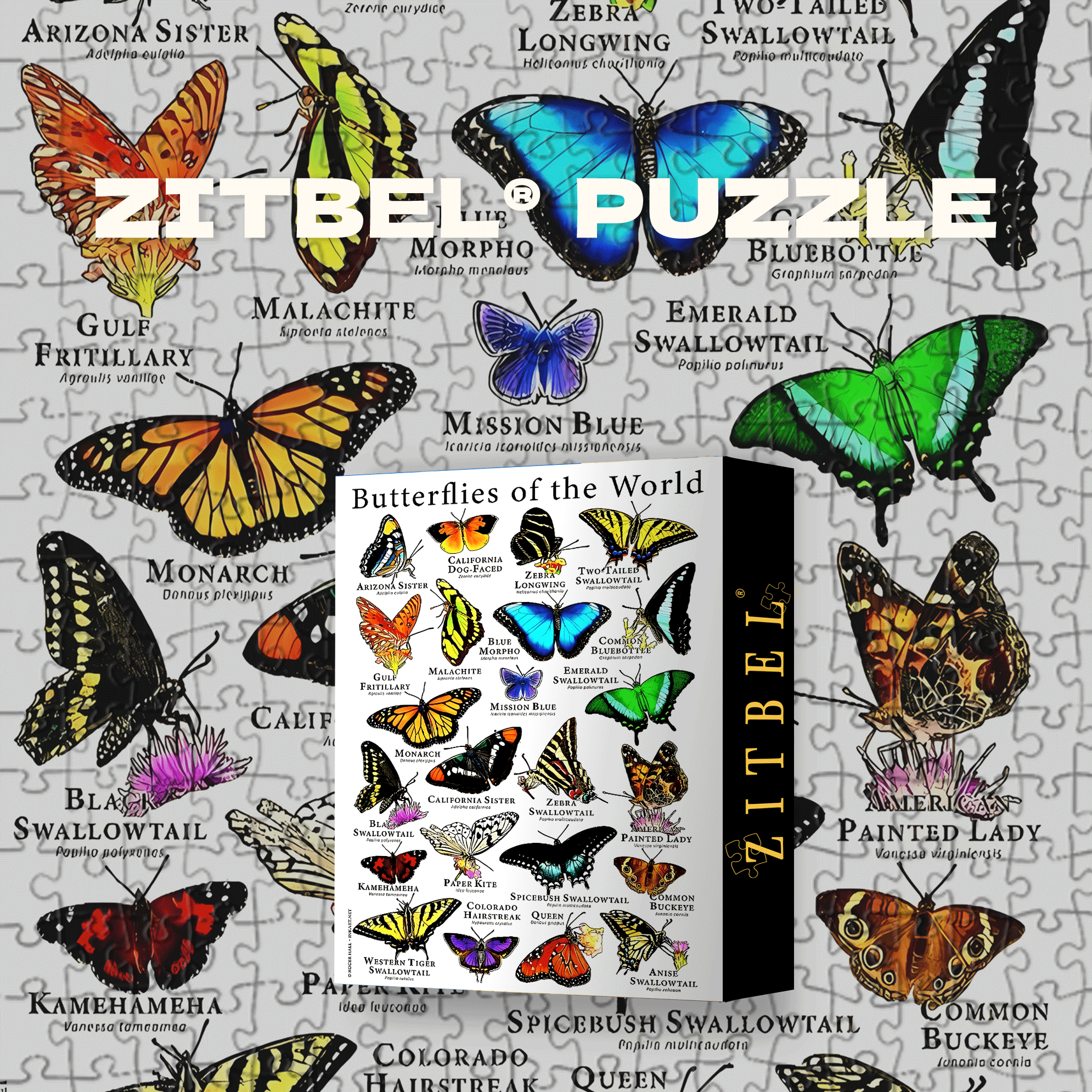 Butterflies Of The World 500pcs/1000pcs Jigsaw Puzzle, Scratch-Resistant, Interactive Family Game & Brain-Boosting DIY Decor, Perfect for Halloween, Christmas & New Year Gifts, Family Puzzle Game