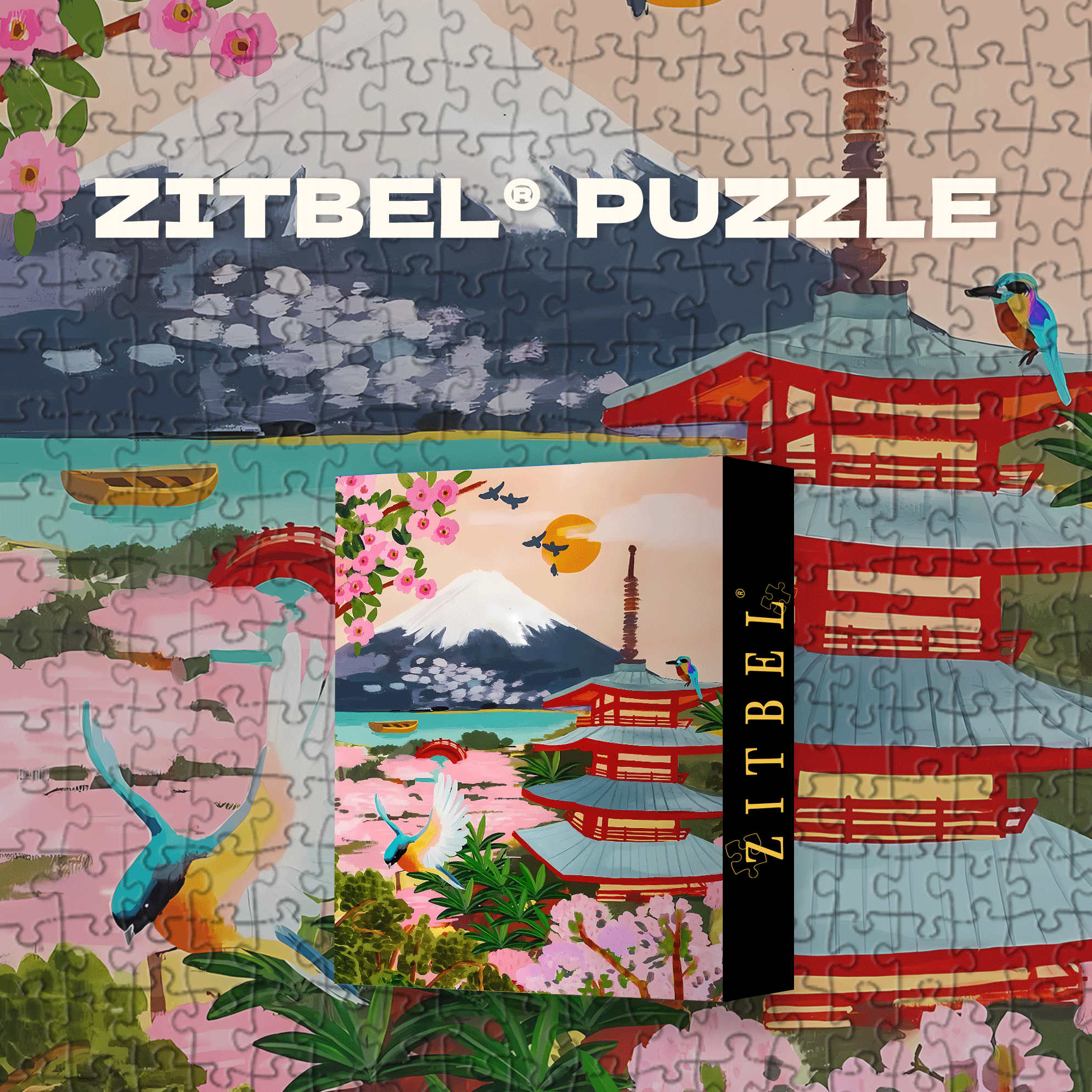 Cherry Blossoms Falling On Mount Fuji A Japanese Spring Scene 500pcs/1000pcs Jigsaw Puzzle, Scratch-Resistant, Interactive Family Game & Brain-Boosting DIY Decor, Perfect for Halloween, Christmas & New Year Gifts, Family Puzzle Game