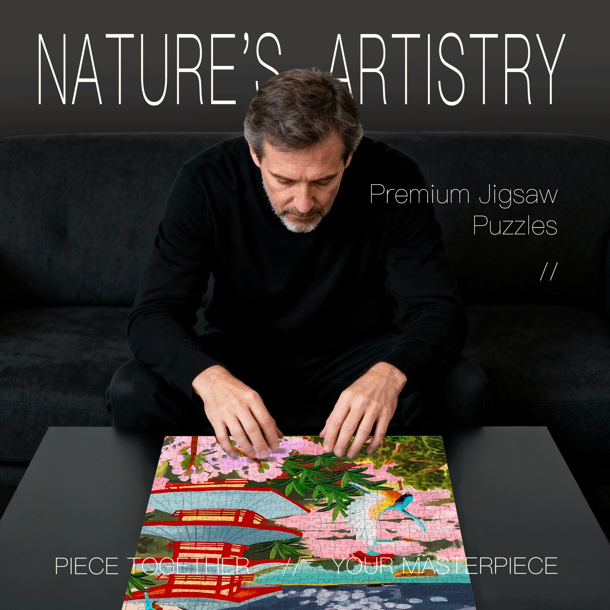 Cherry Blossoms Falling On Mount Fuji A Japanese Spring Scene 500pcs/1000pcs Jigsaw Puzzle, Scratch-Resistant, Interactive Family Game & Brain-Boosting DIY Decor, Perfect for Halloween, Christmas & New Year Gifts, Family Puzzle Game