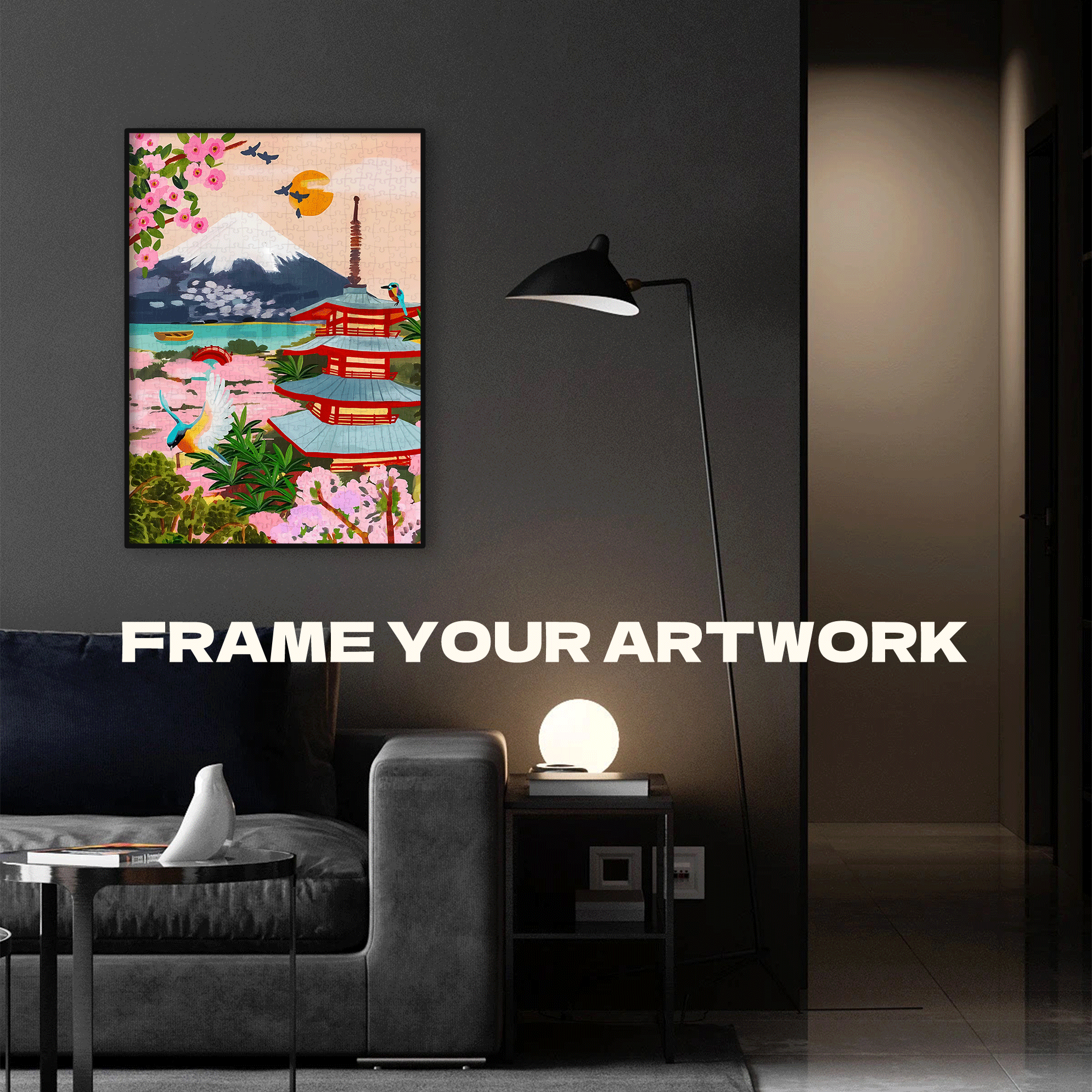 Cherry Blossoms Falling On Mount Fuji A Japanese Spring Scene 500pcs/1000pcs Jigsaw Puzzle, Scratch-Resistant, Interactive Family Game & Brain-Boosting DIY Decor, Perfect for Halloween, Christmas & New Year Gifts, Family Puzzle Game