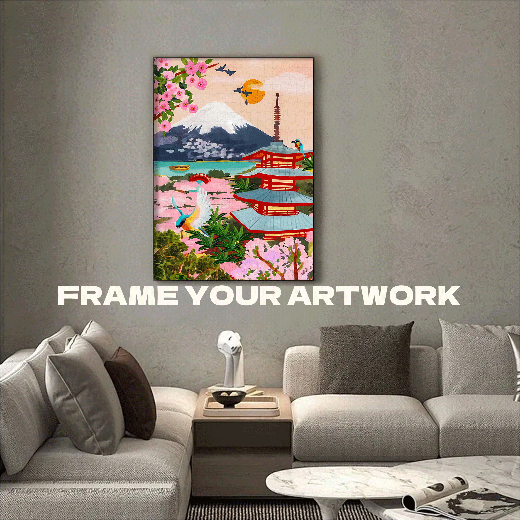 Cherry Blossoms Falling On Mount Fuji A Japanese Spring Scene 500pcs/1000pcs Jigsaw Puzzle, Scratch-Resistant, Interactive Family Game & Brain-Boosting DIY Decor, Perfect for Halloween, Christmas & New Year Gifts, Family Puzzle Game
